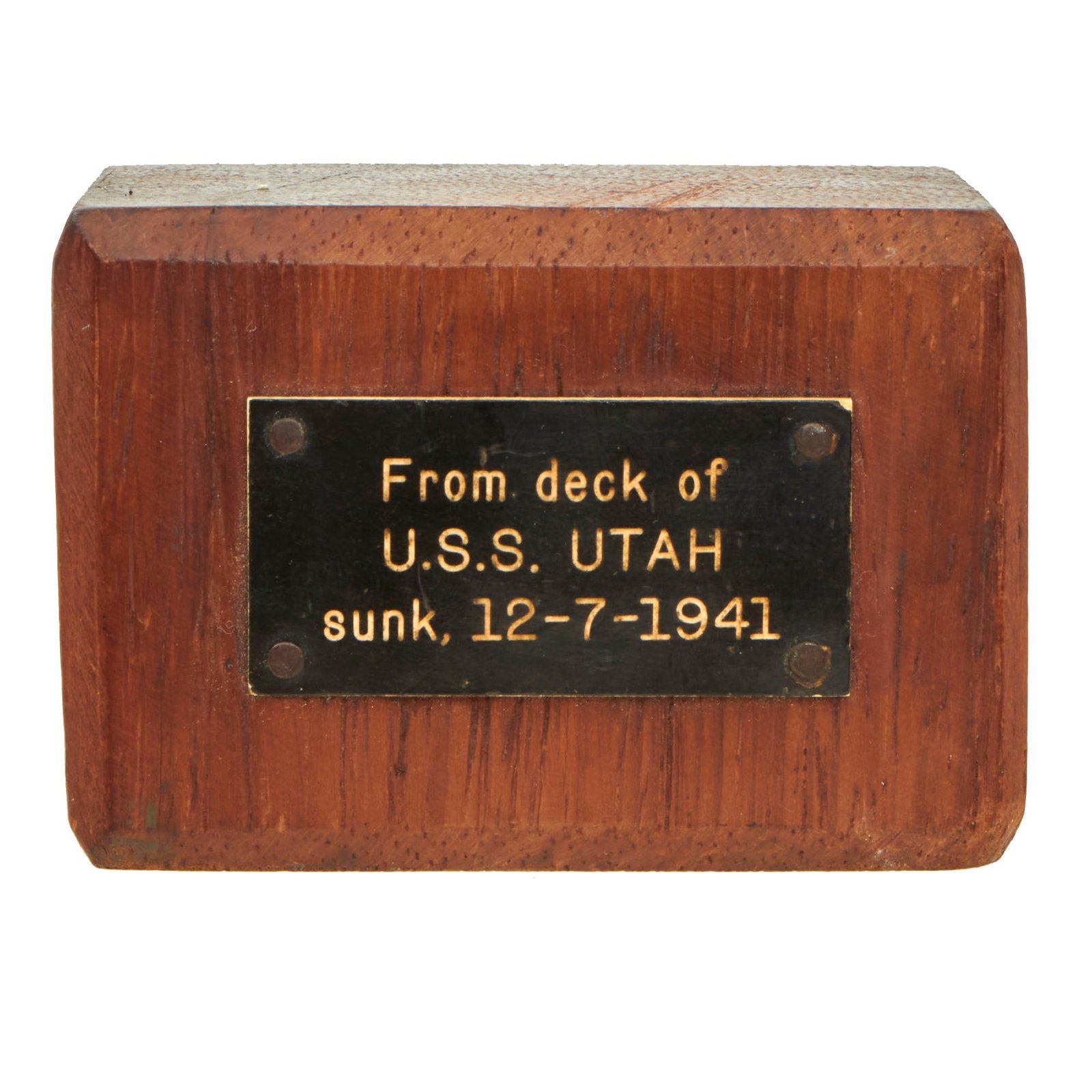 Buy Original U.S. WWII U.S.S. Utah (BB-31) Cut Deck Section Removed From Salvage Attempts With Original 1960s Era Museum Tag - USS Utah Sunk at Pearl Harbor, December 7, 1941 | Original Firearms Antique For Sale