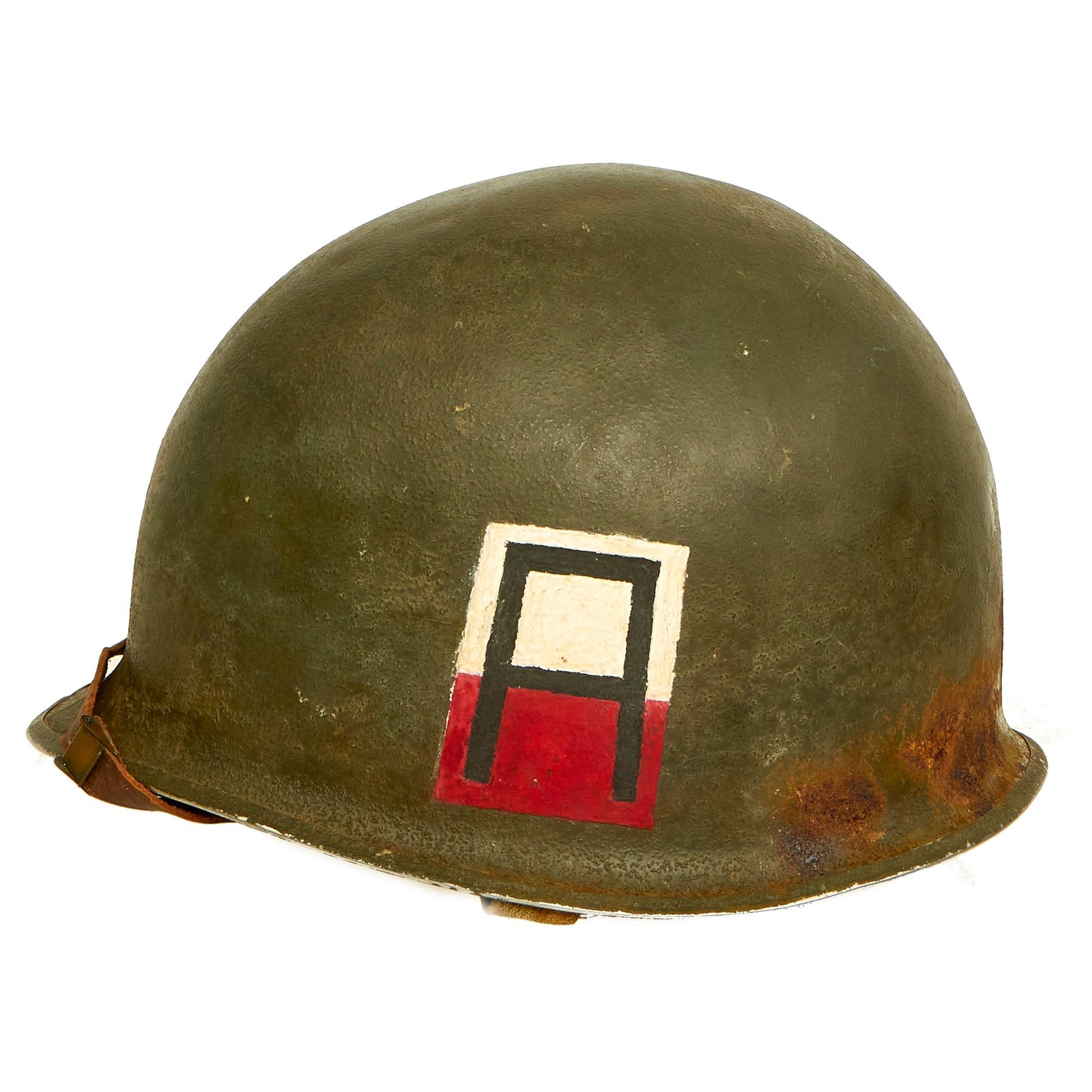 Buy Original U.S. WWII 1st US Army Ordnance Painted 1942 M1 McCord Front Seam Fixed Bale Helmet with Westinghouse Liner - Complete | Original Firearms Antique For Sale