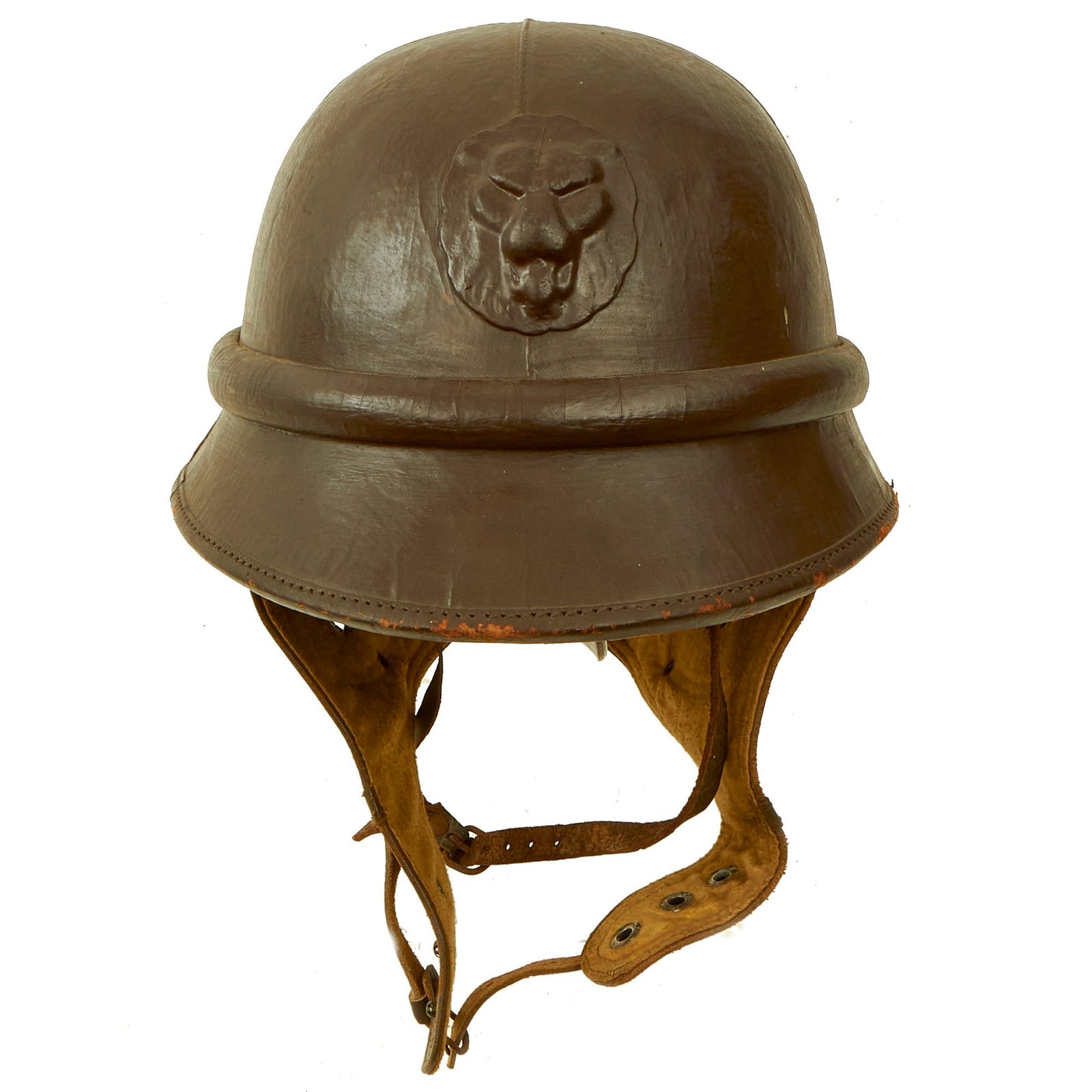 Buy Original Belgian WWII Motorcycle Dispatch Rider Helmet with Lion Badge - Size 57 | Original Firearms Antique For Sale