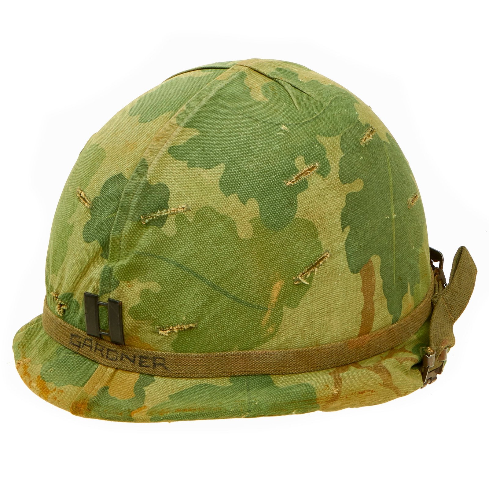 Buy Original U.S. Vietnam M1 Helmet with Early USMC Camouflage Cover and Liner - Named to “Captain Gardner” | Original Firearms Antique For Sale