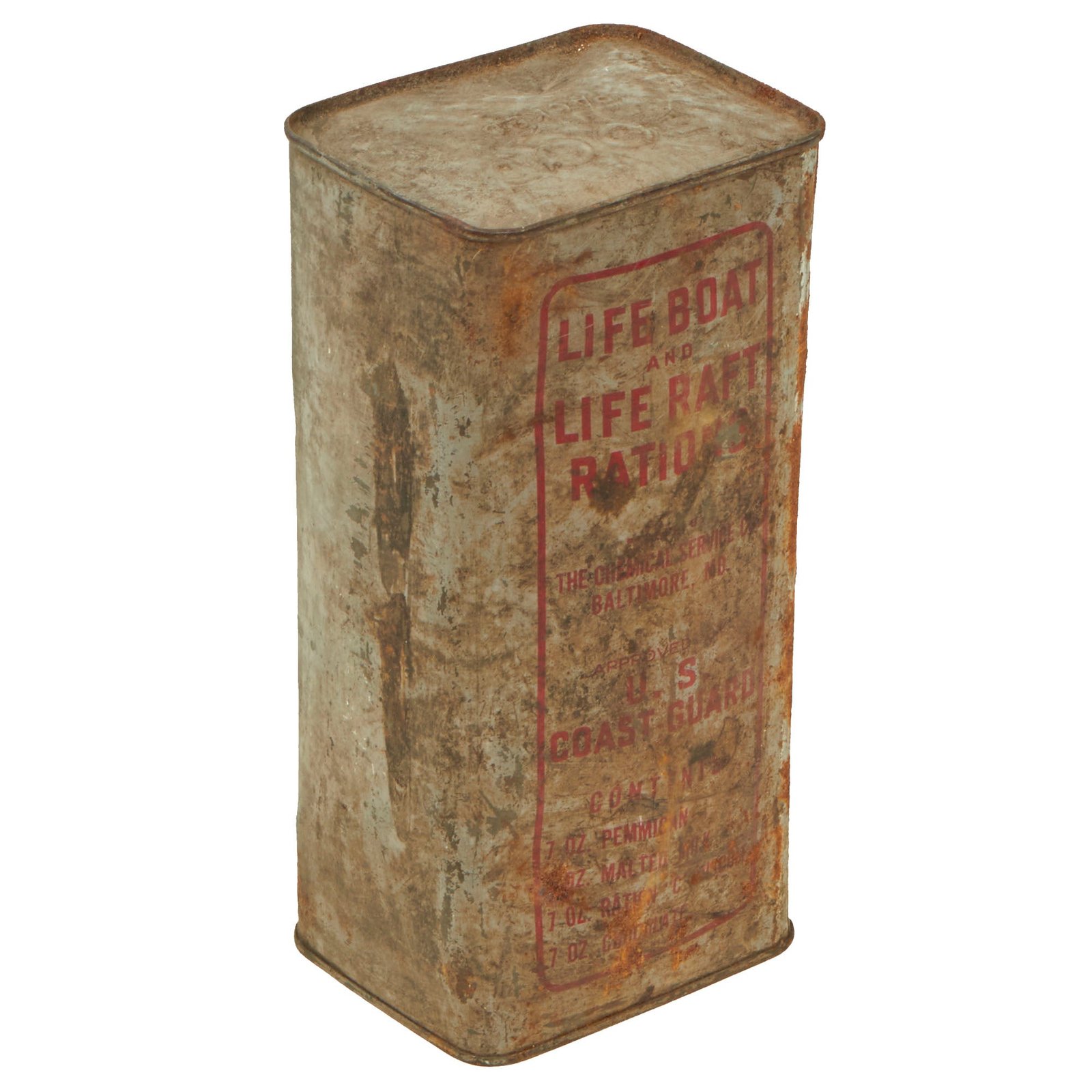 Buy Original U.S. WWII 1945 Dated U.S. Coast Guard Lifeboat and Life Raft Rations Can - Full and Unopened | Original Firearms Antique For Sale