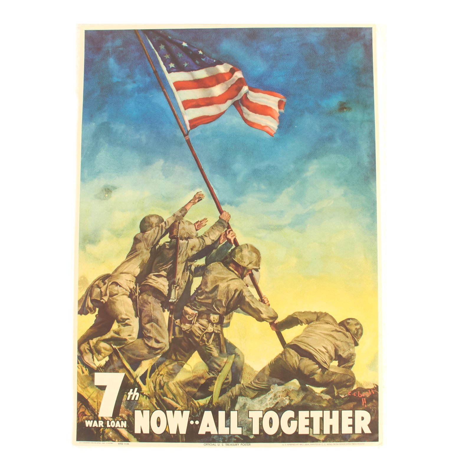 Buy Original U.S. WWII 7th War Loan Propaganda Poster - Iwo Jima “Now All Together” - 25 ½” x 18 ½” | Original Firearms Antique For Sale