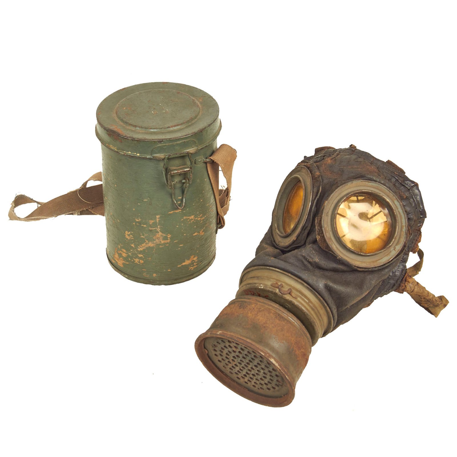 Buy Original Imperial German WWI M1917 Ledermaske Gas Mask with Rare Ersatz Wooden Canister & Filter | Original Firearms Antique For Sale