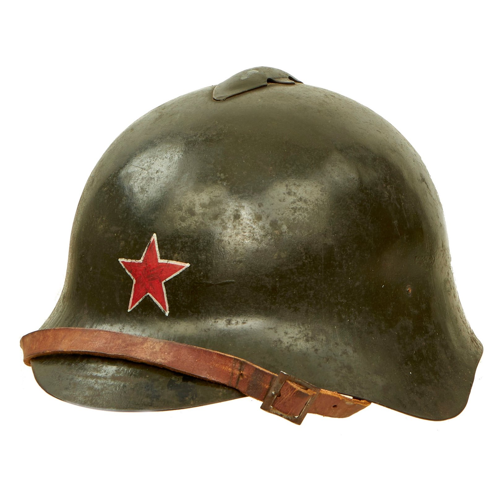 Buy Original WWII Soviet Union M36 Soviet SSh-36 "Gladiator" Steel Combat Helmet with Liner & Chinstrap Used By Spanish During Civil War - Complete | Original Firearms Antique For Sale