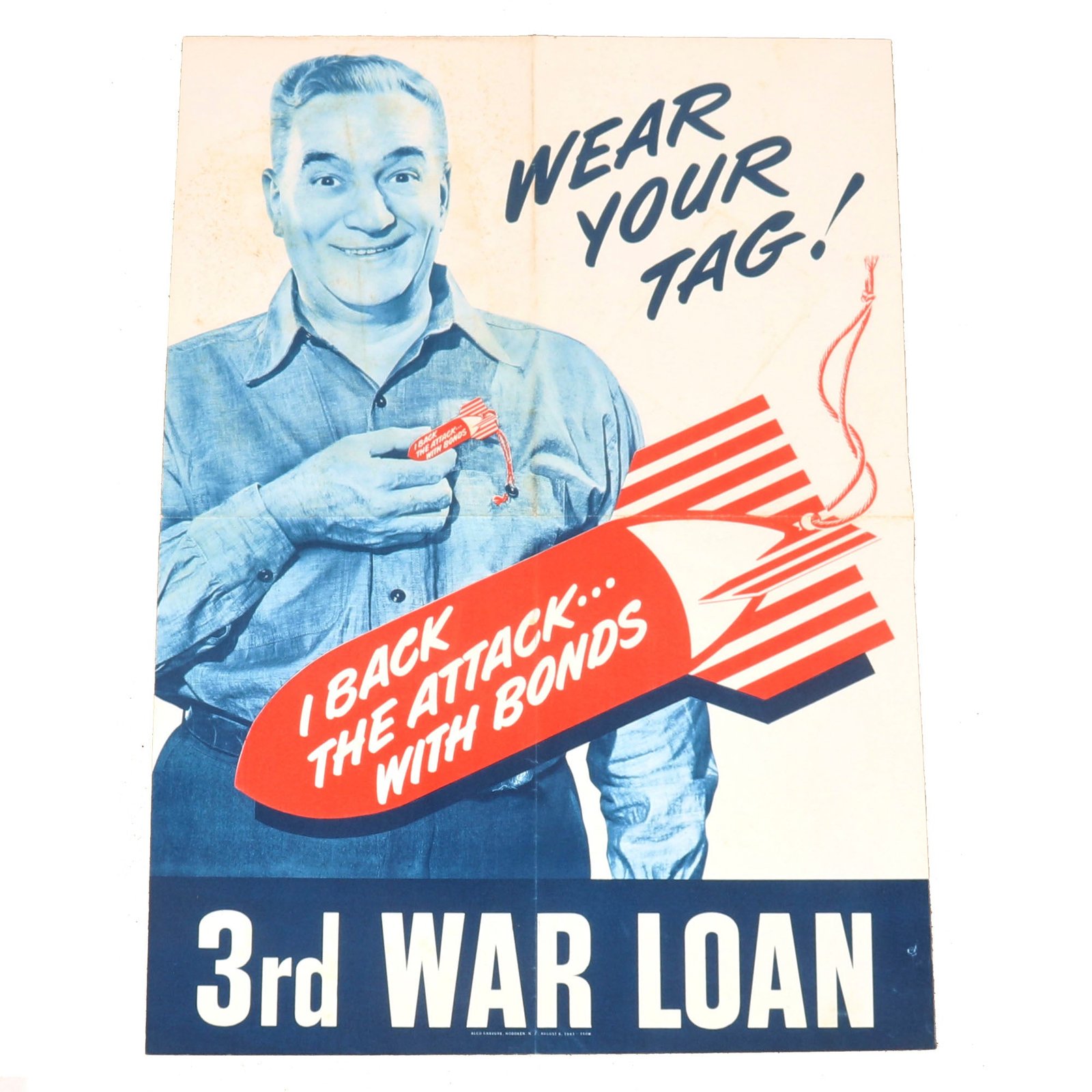 Buy Original U.S. WWII 1943 “Wear Your Tag” Savings Bond Propaganda Poster - 14½ x 20” | Original Firearms Antique For Sale