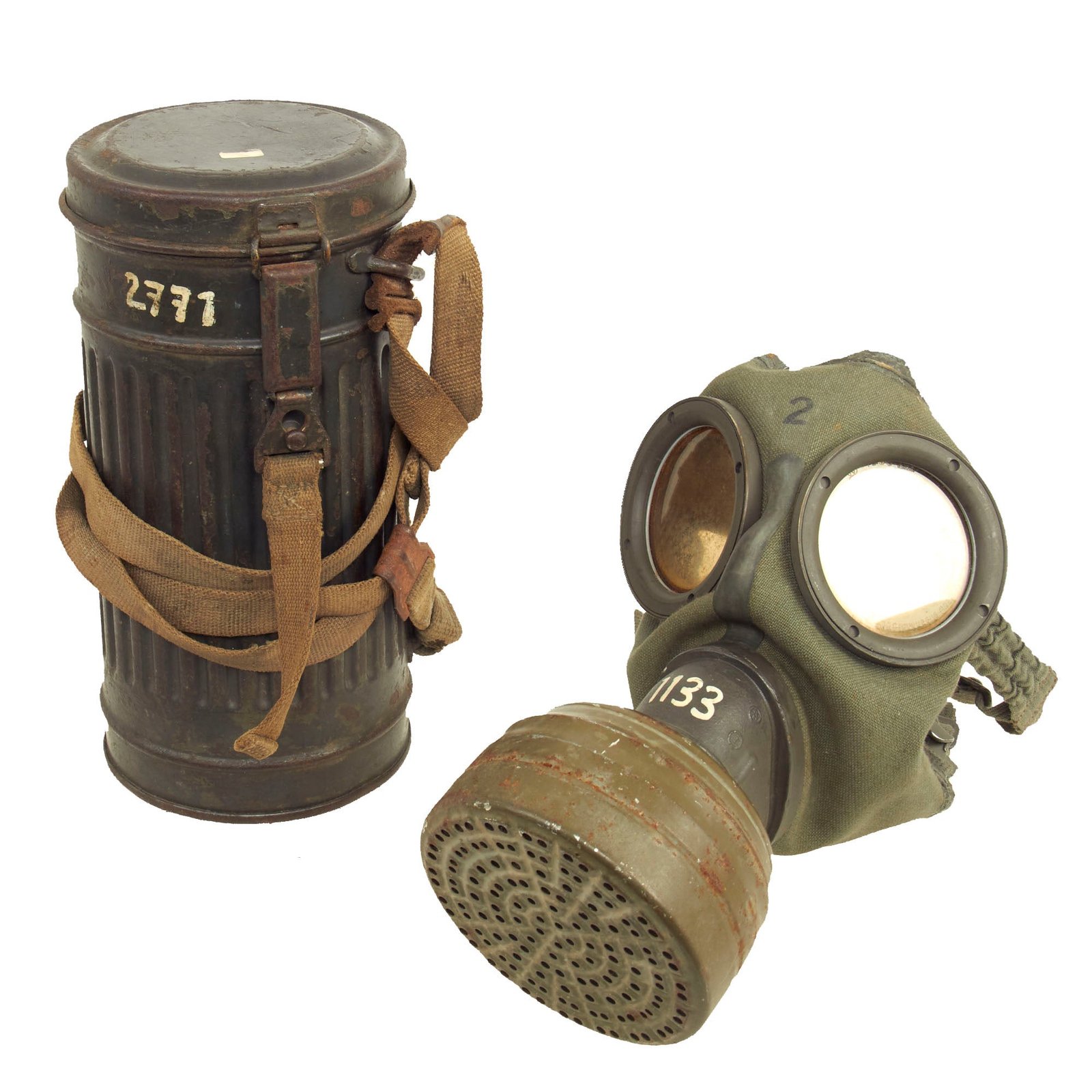 Buy Original German WWII M30 2nd Model Size 2 Gas Mask with Fe 37 Filter, Canister and Spare Lenses - Dated 1937-1942 | Original Firearms Antique For Sale