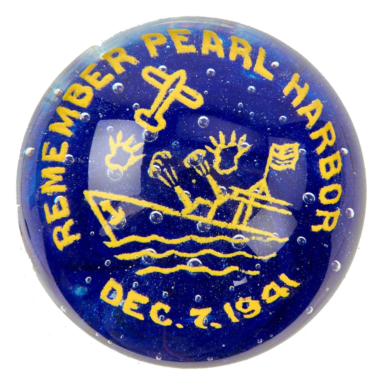 Buy Original U.S. “Remember Pearl Harbor” 1 ½ Pound Glass Paperweight by the Famed Gentile Glass of Star City, West Virginia | Original Firearms Antique For Sale