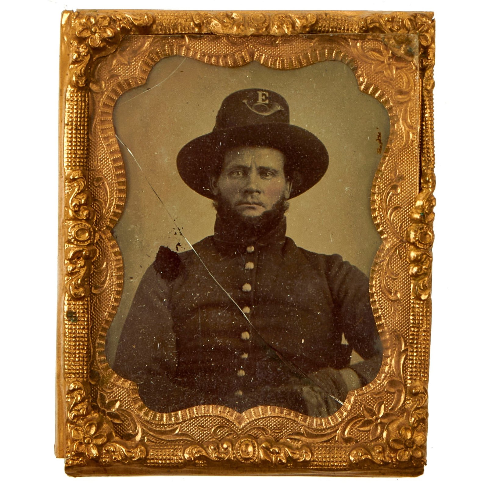 Buy Original U.S. Civil War Ninth Plate Tintype of Union Soldier in Frock Coat and Infantry Hardee Cap With Insignia Visible | Original Firearms Antique For Sale