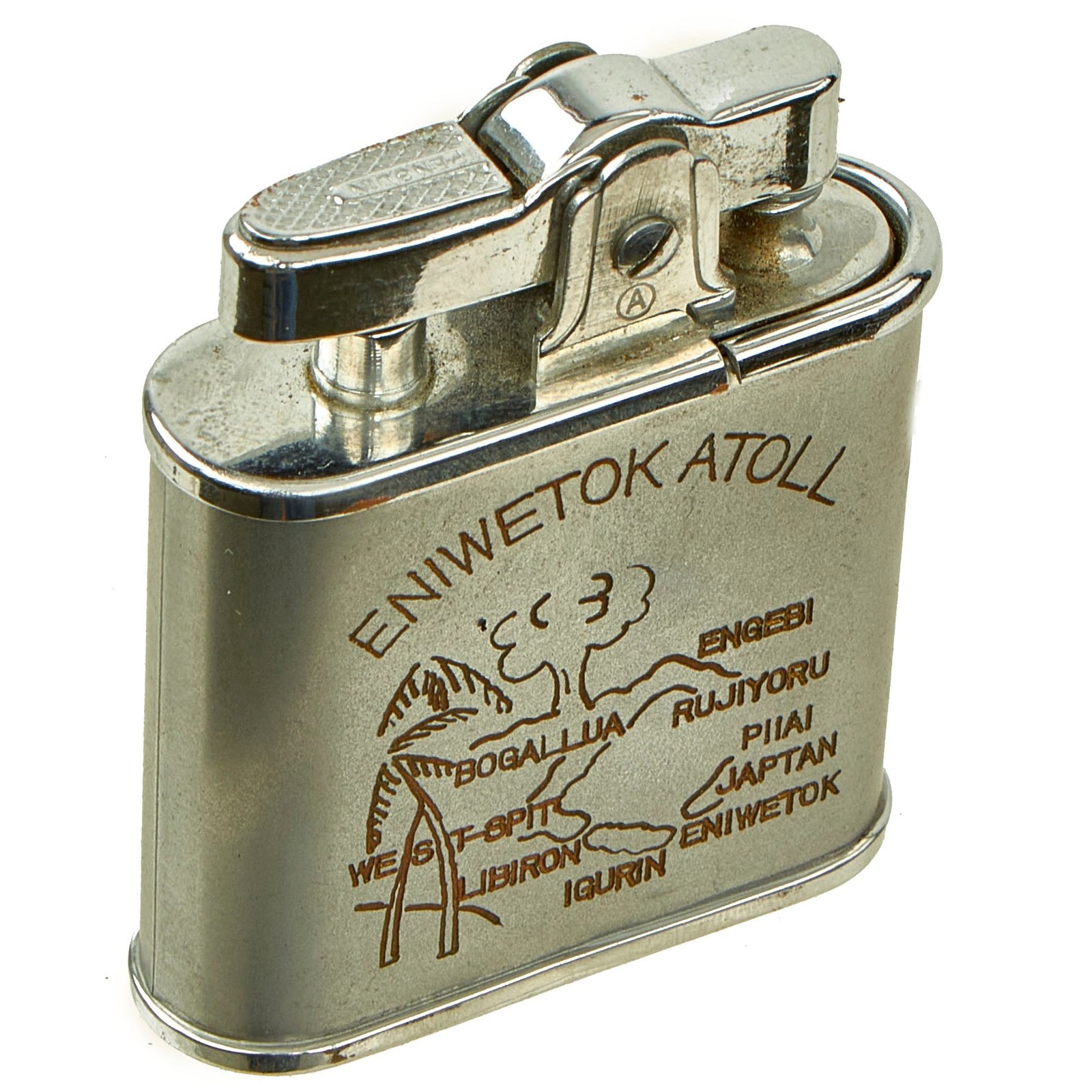 Buy Original Post WWII Era Joint Task Force 7 Operation Sandstone Enewetak Atoll 1948 Atomic Bomb Tests Commemorative Penguin Superlative Automatic Lighter - Unused | Original Firearms Antique For Sale