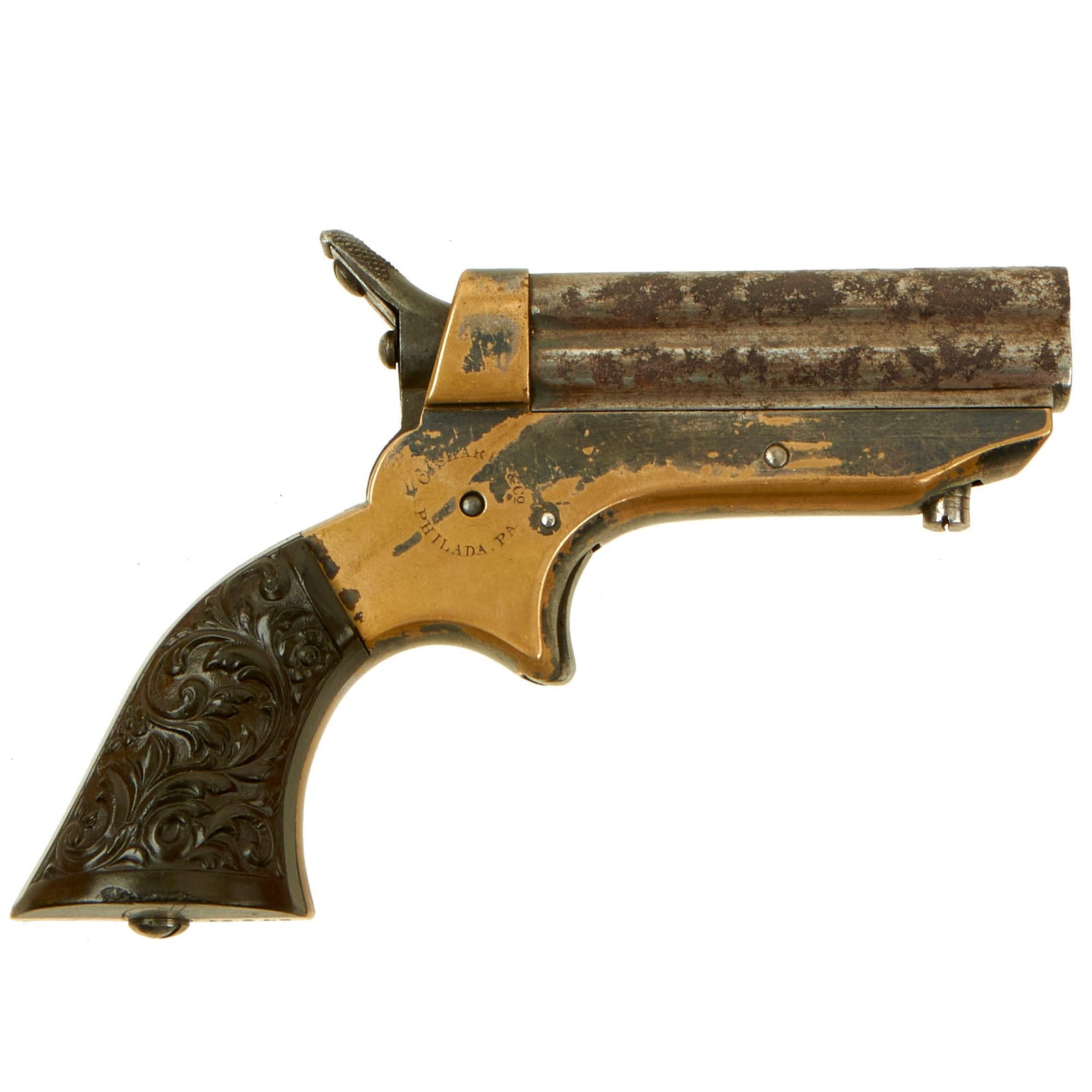 Buy Original U.S. Sharps Model 1A .22 Rimfire 4 Barrel Brass Frame Pepperbox Pistol - Serial 57651 | Original Firearms Antique For Sale