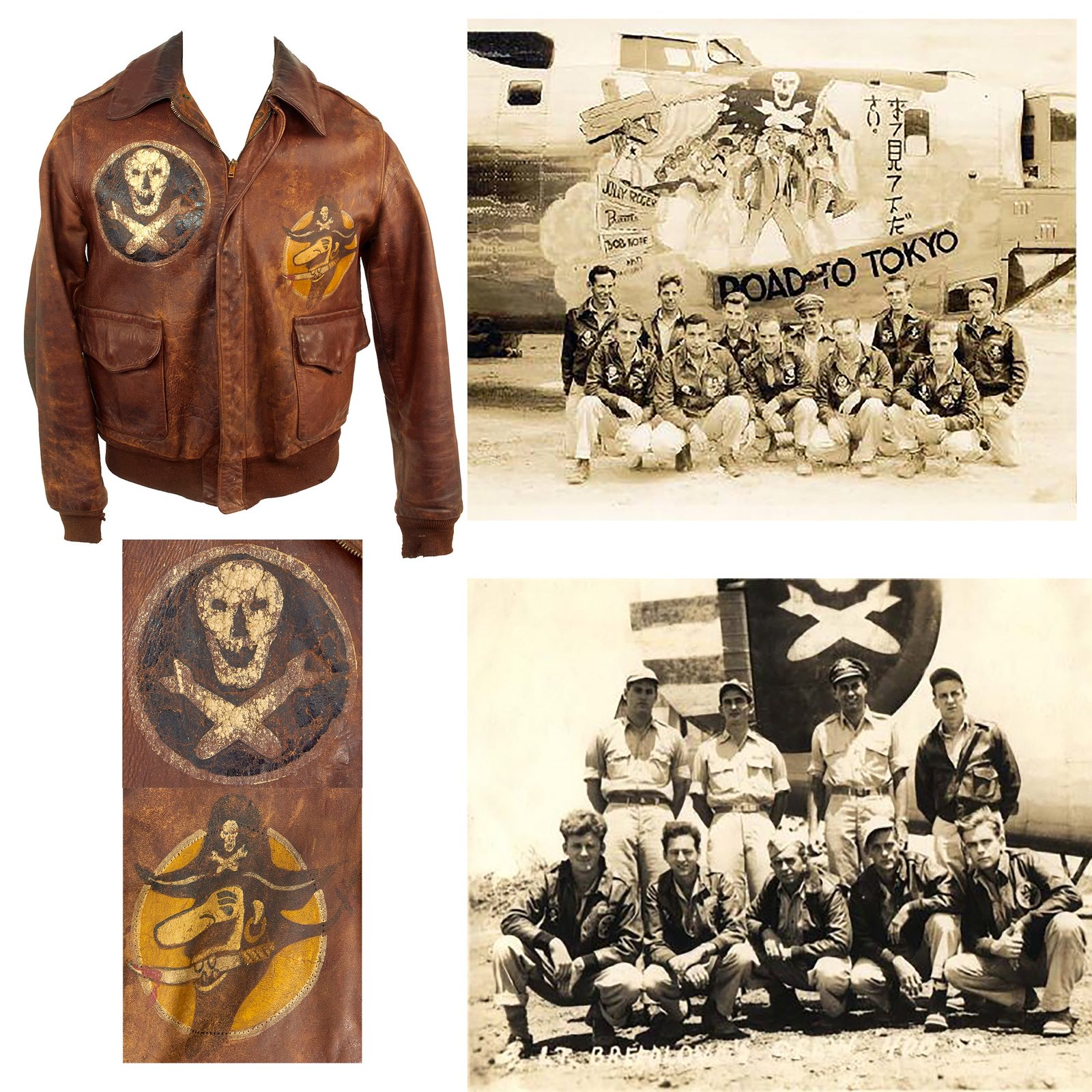 Buy Original U.S. WWII 90th Bomb Group “Jolly Rogers” Painted A-2 Leather Flight Jacket | Original Firearms Antique For Sale