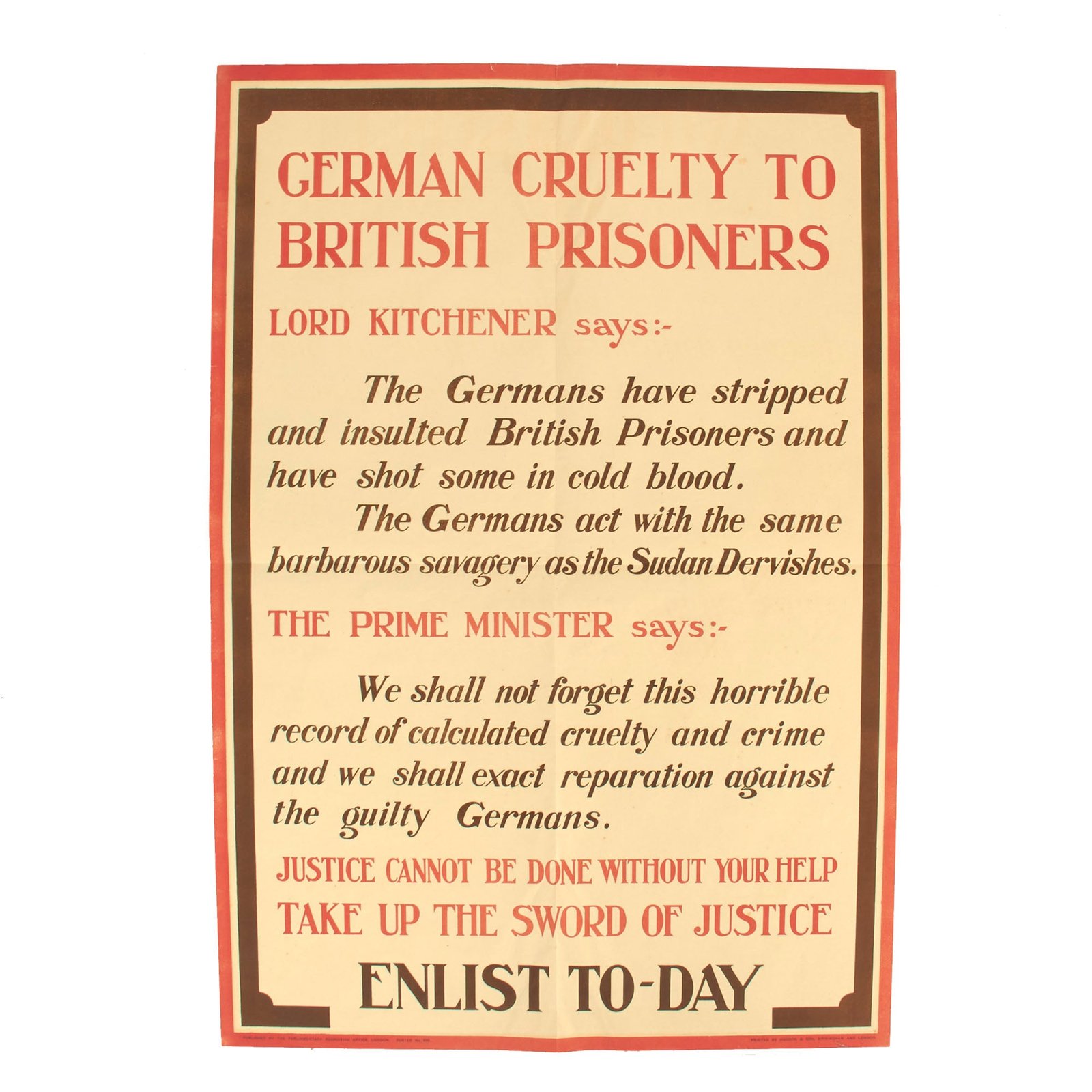 Buy Original British WWI Parliamentary Recruiting Committee Poster “Lord Kitchener Says” - 29” x 20” | Original Firearms Antique For Sale