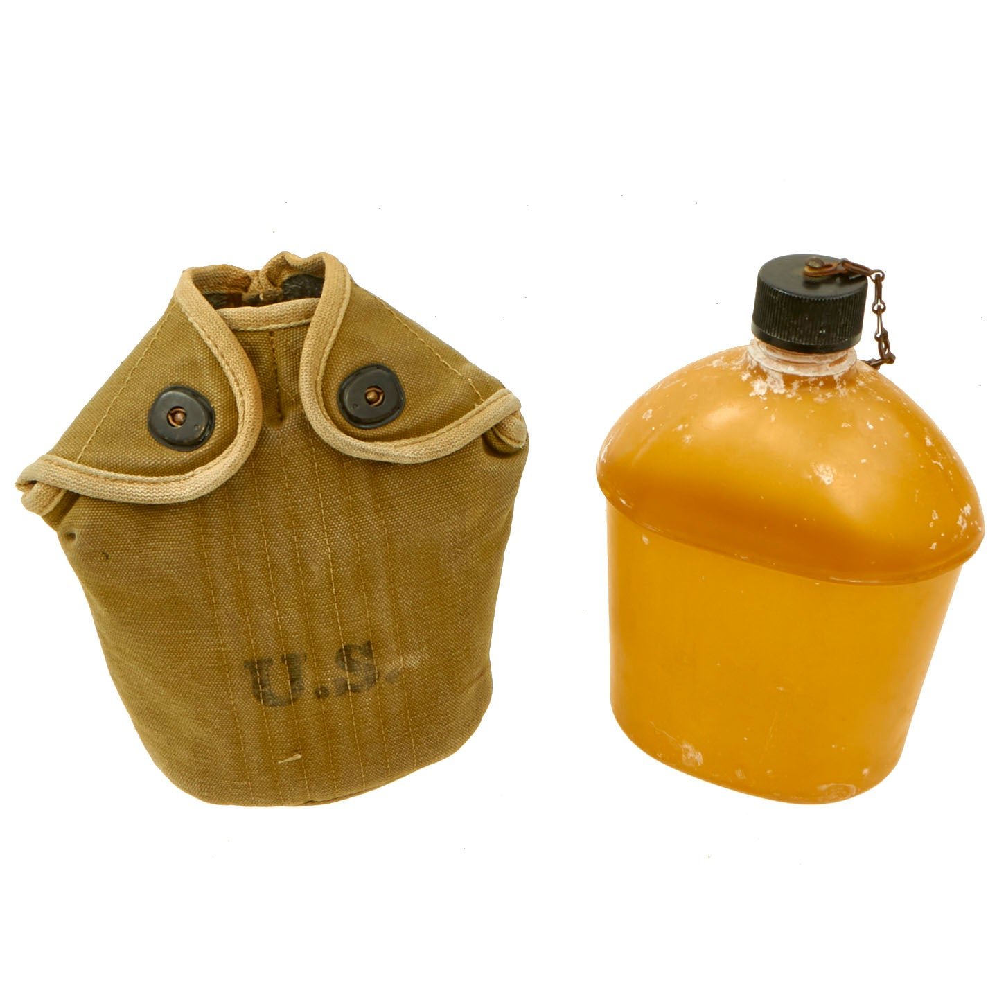 Buy Original U.S. WWII Experimental Ethylcellulose Plastic Canteen by ANOS with Infantry Carrier - dated 1942 & 43 | Original Firearms Antique For Sale