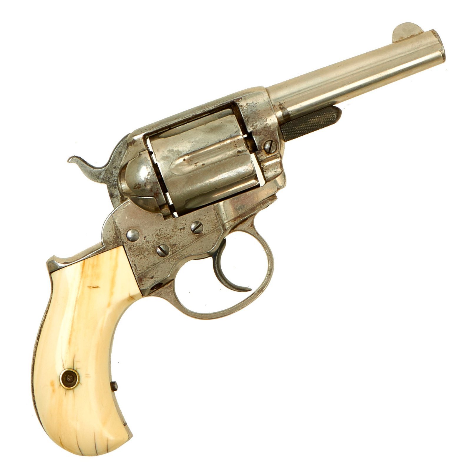 Buy Original U.S. Colt Nickel Plated M-1877 .41cal Thunderer 3 1/2" Barrel Revolver made in 1882 with Ivory Grips - Serial 34811 | Original Firearms Antique For Sale
