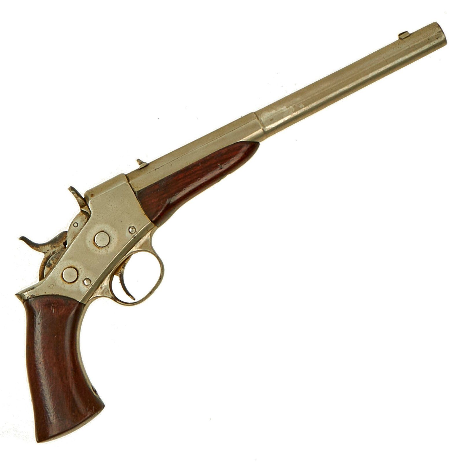 Buy Original U.S. Remington Nickel Plated Army-Frame Rolling Block Target Pistol in .22 Rimfire - Serial 432 | Original Firearms Antique For Sale