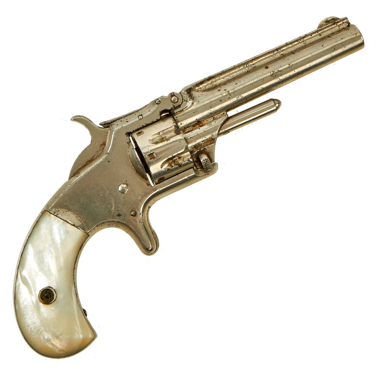 Buy Original U.S. Antique Smith & Wesson Nickel Plated Model 1 3rd Issue Revolver in .22 Short with Pearl Grips - Serial 74305 | Original Firearms Antique For Sale