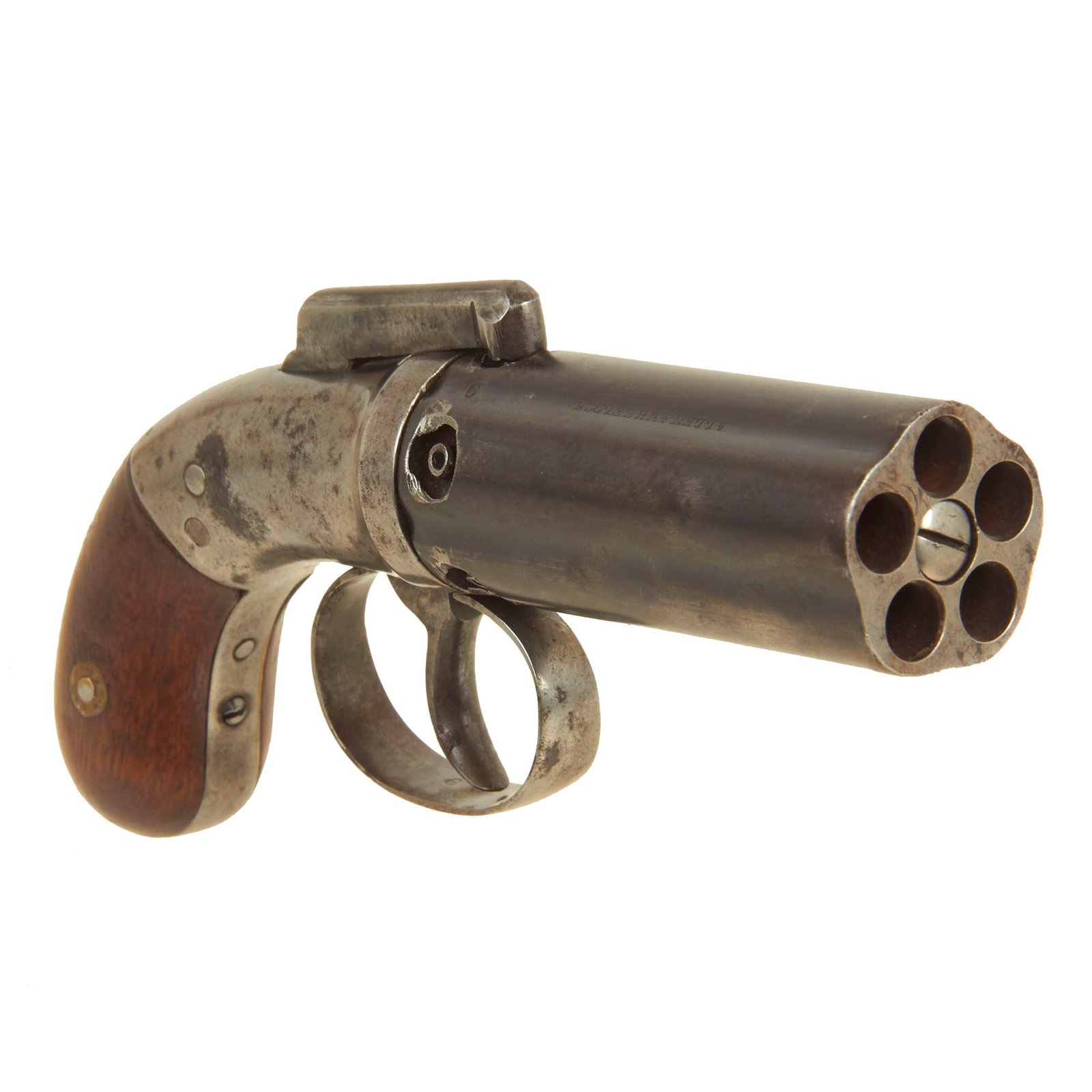 Buy Original U.S. 19th Century Allen & Wheelock 1845 Patent .31cal Percussion Pepperbox Revolver - Matching Serial 9 | Original Firearms Antique For Sale