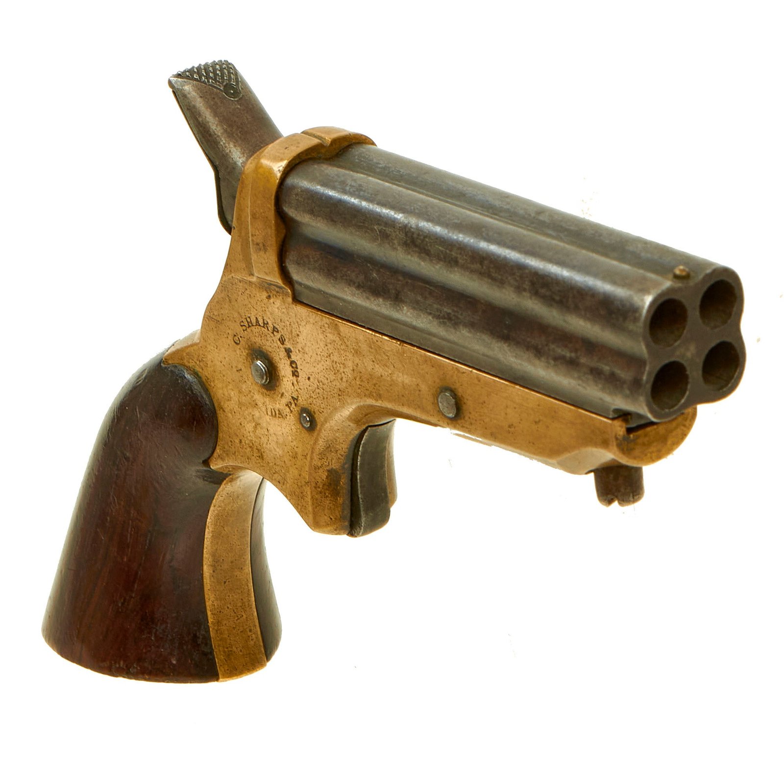 Buy Original U.S. Sharps Model 1A .22 Rimfire 4 Barrel Brass Frame Pepperbox Pistol - Serial 13126 | Original Firearms Antique For Sale