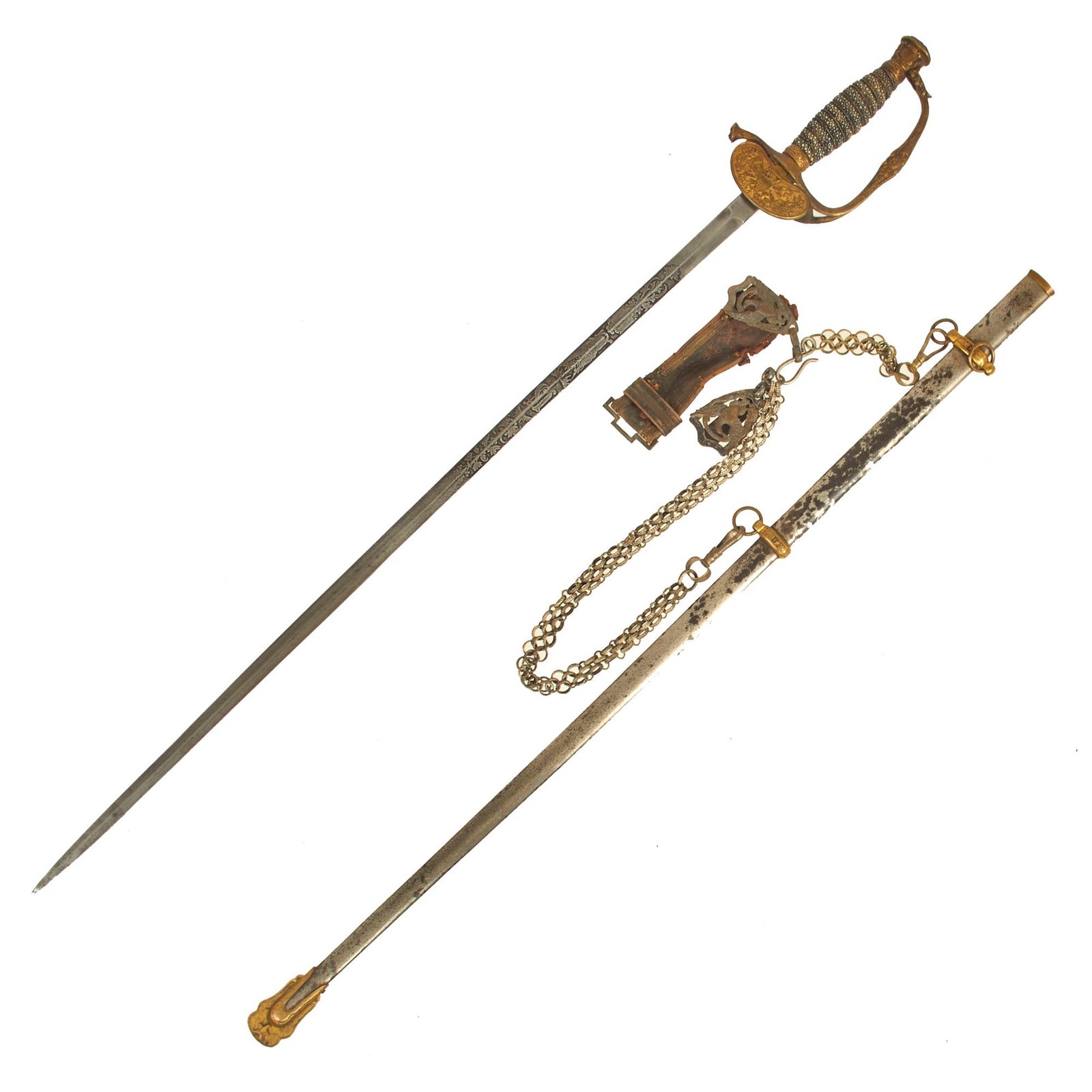 Buy Original U.S. Civil War Early Model 1860 Army Staff and Field Officer Sword with Engraved Blade by J.H.Wilson - With Scabbard and Original Sword Belt Hanger | Original Firearms Antique For Sale
