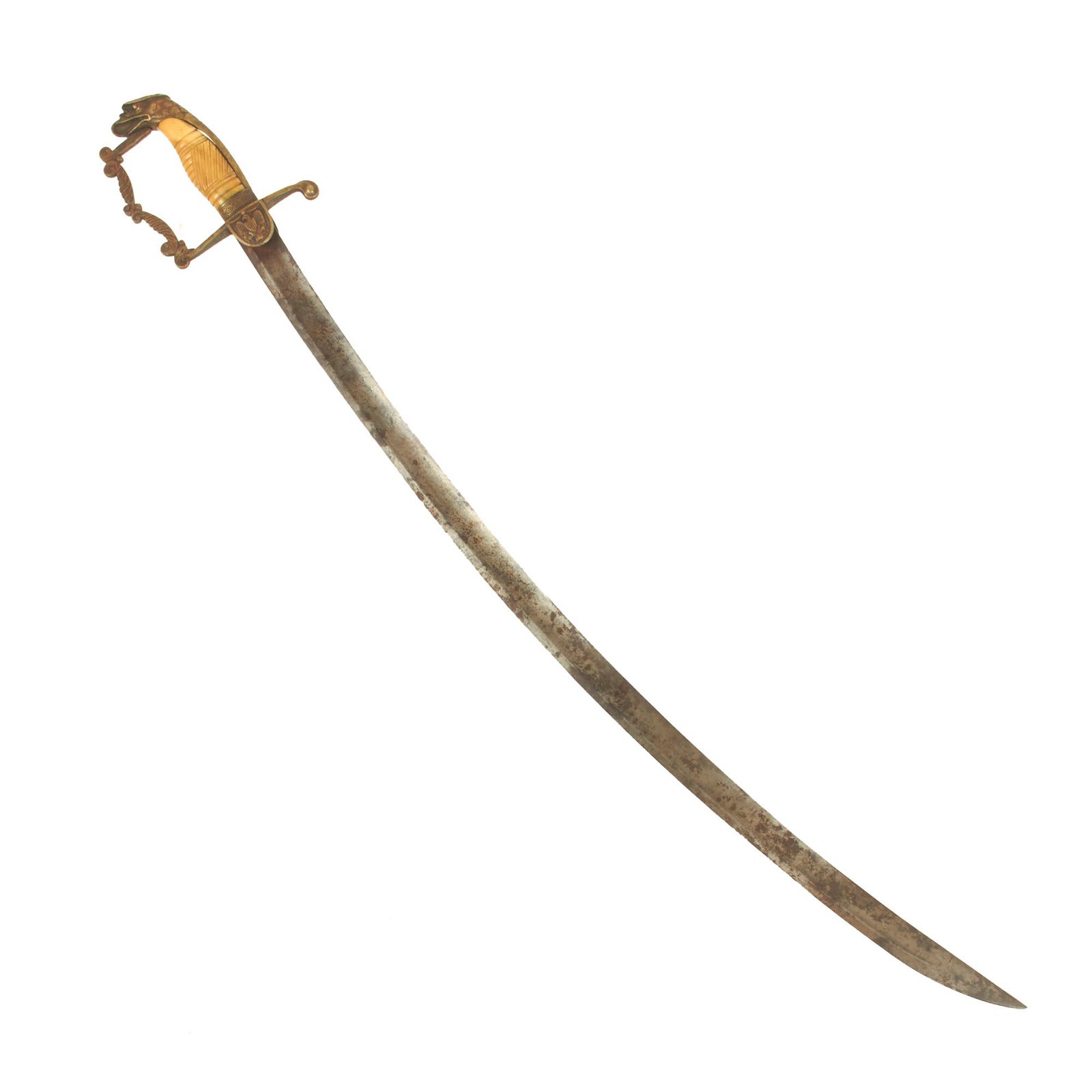 Buy Original U.S. Early 19th Century Engraved Officer's Eagle Head Sword with Carved Bone Grip | Original Firearms Antique For Sale