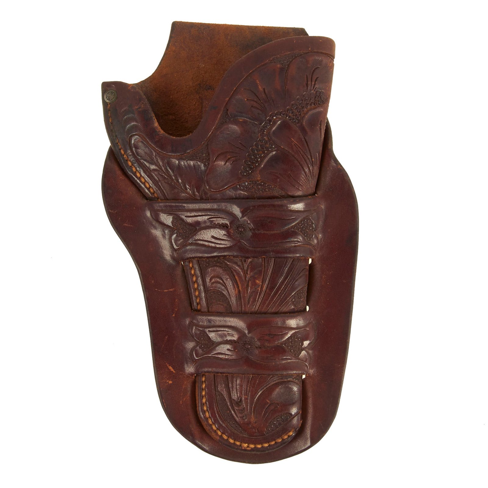 Buy Original Early 20th Century U.S. Tooled Leather No. 711 Double Loop Open Top Holster by H.H. Heiser | Original Firearms Antique For Sale
