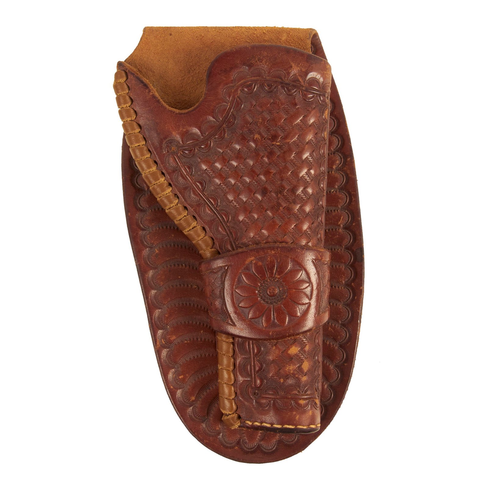 Buy Original Early 20th Century U.S. Tooled Leather Single Loop Open Top Holster by Al Furstnow of Miles City, Mont. | Original Firearms Antique For Sale