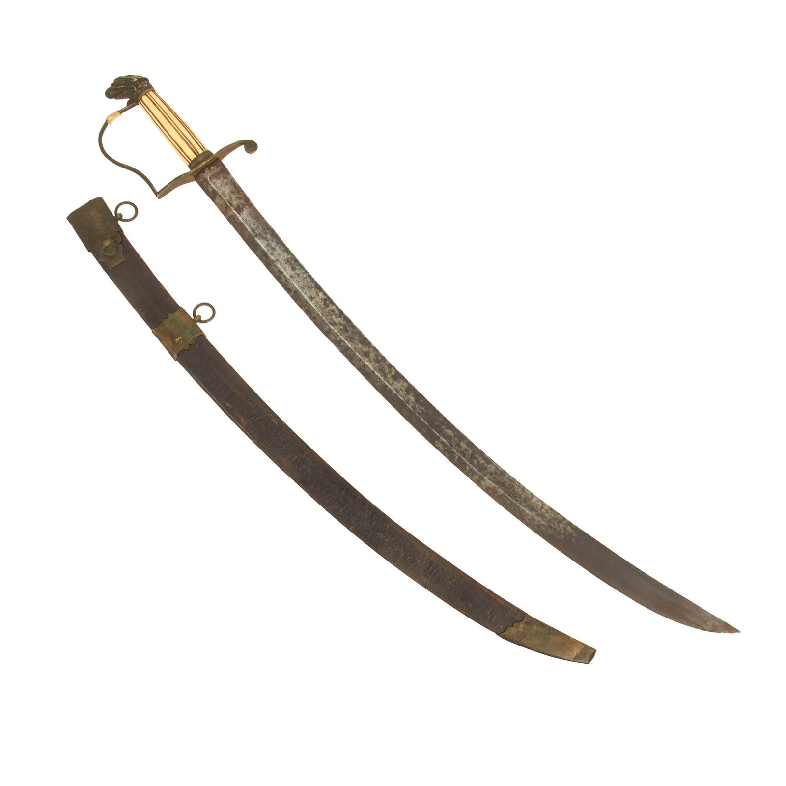 Buy Original U.S. War of 1812 Era Etched Officer's Eagle Head Sword with Ivory Grip and Leather Scabbard | Original Firearms Antique For Sale