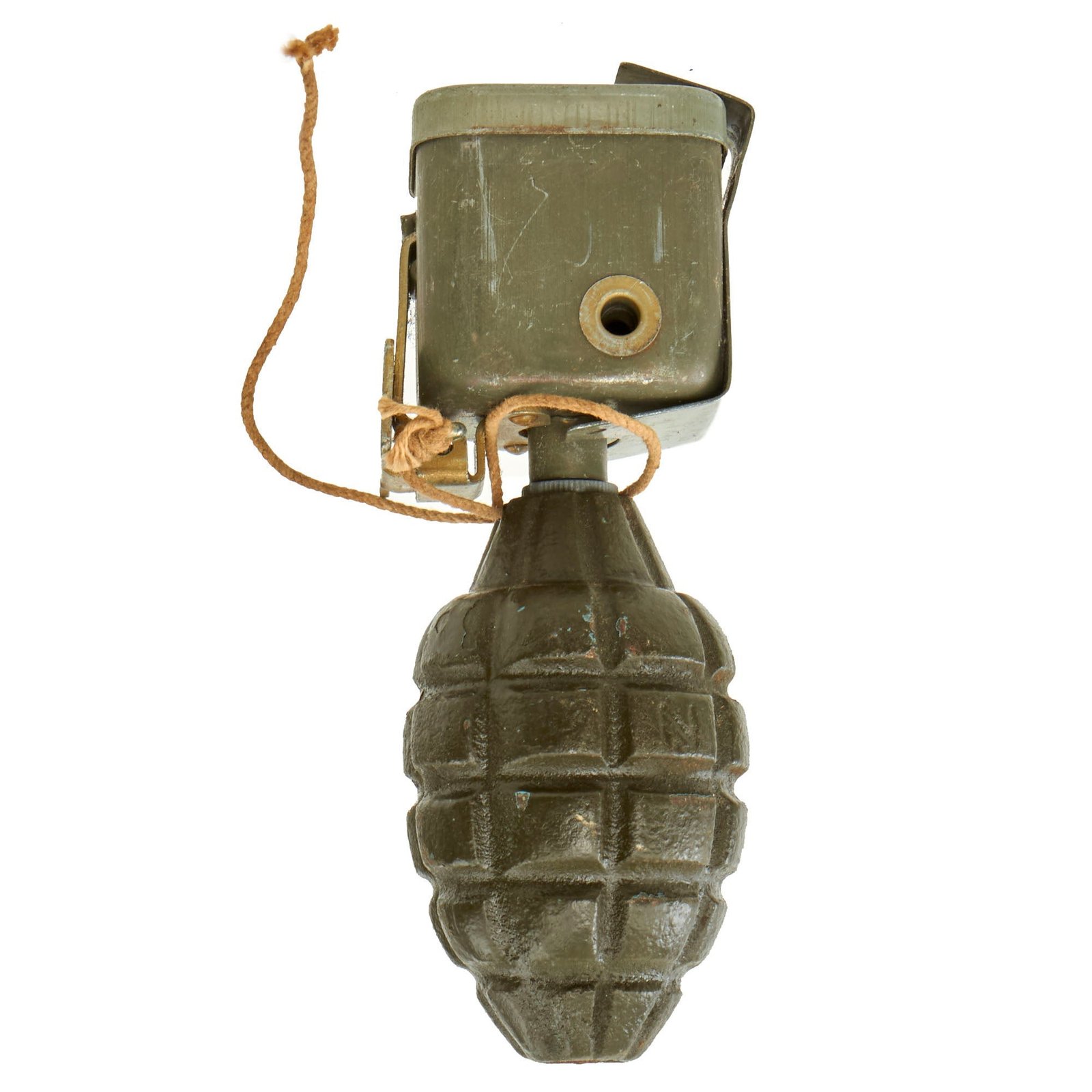 Buy Original U.S. WWII Era Inert MkII M21 Practice Pineapple Grenade With Demilitarized M1 Firing Device Release | Original Firearms Antique For Sale