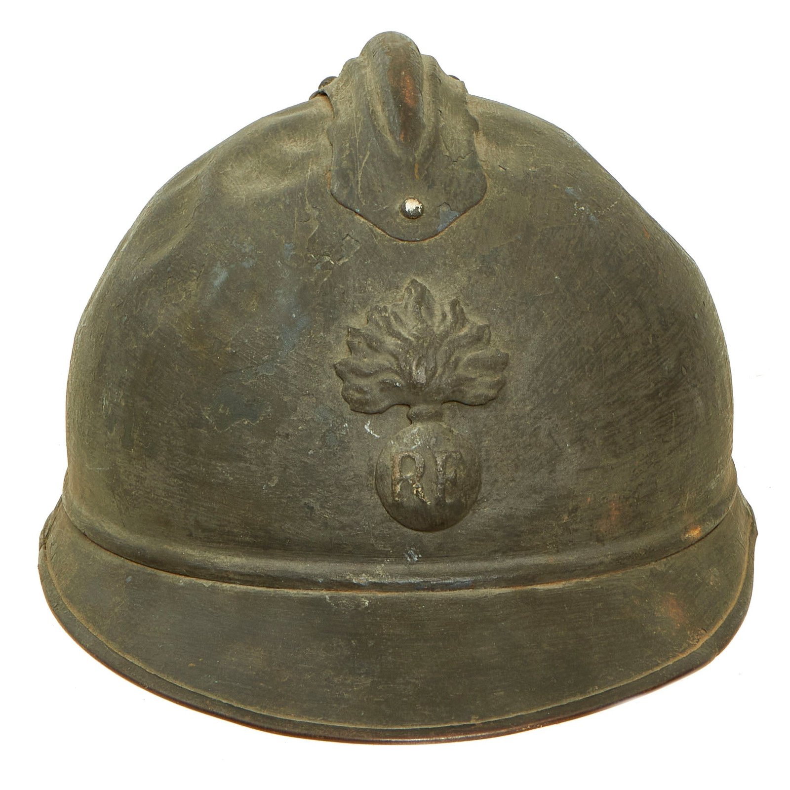 Buy Original French WWI Issue Model 1915 Adrian Helmet in Horizon Blue with RF Badge and Early First Pattern Liner | Original Firearms Antique For Sale