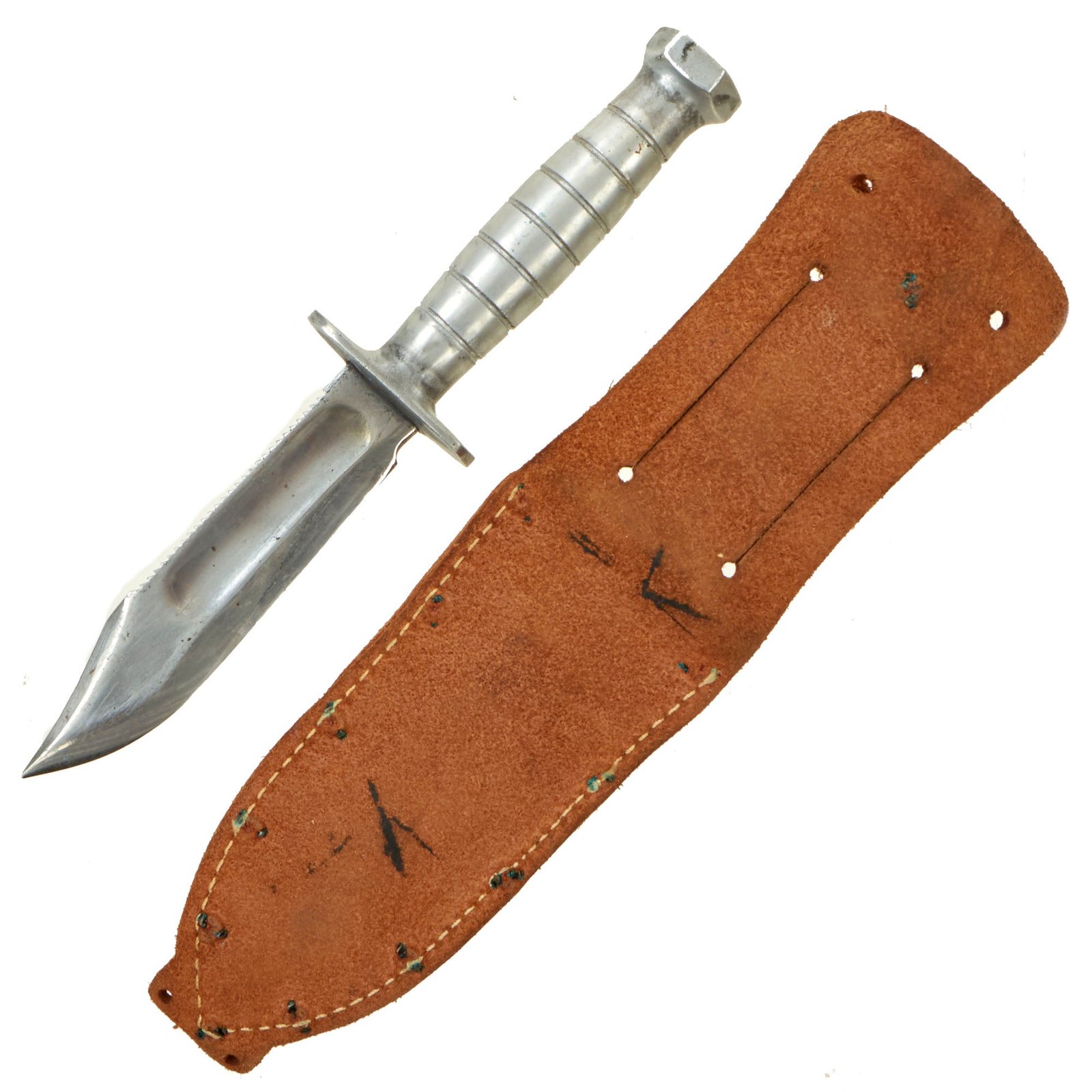 Buy Original U.S. Vietnam War Jet Pilot Survival Knife by Milpar With Rare Aluminum Handle and Leather Sheath With Whetstone | Original Firearms Antique For Sale