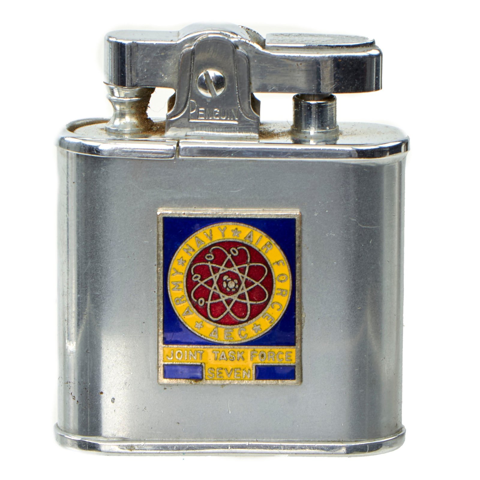 Buy Original Post WWII Era Joint Task Force 7 Operation Sandstone Enewetak Atoll 1948 Atomic Bomb Tests Commemorative Penguin Superlative Automatic Lighter - Unused | Original Firearms Antique For Sale