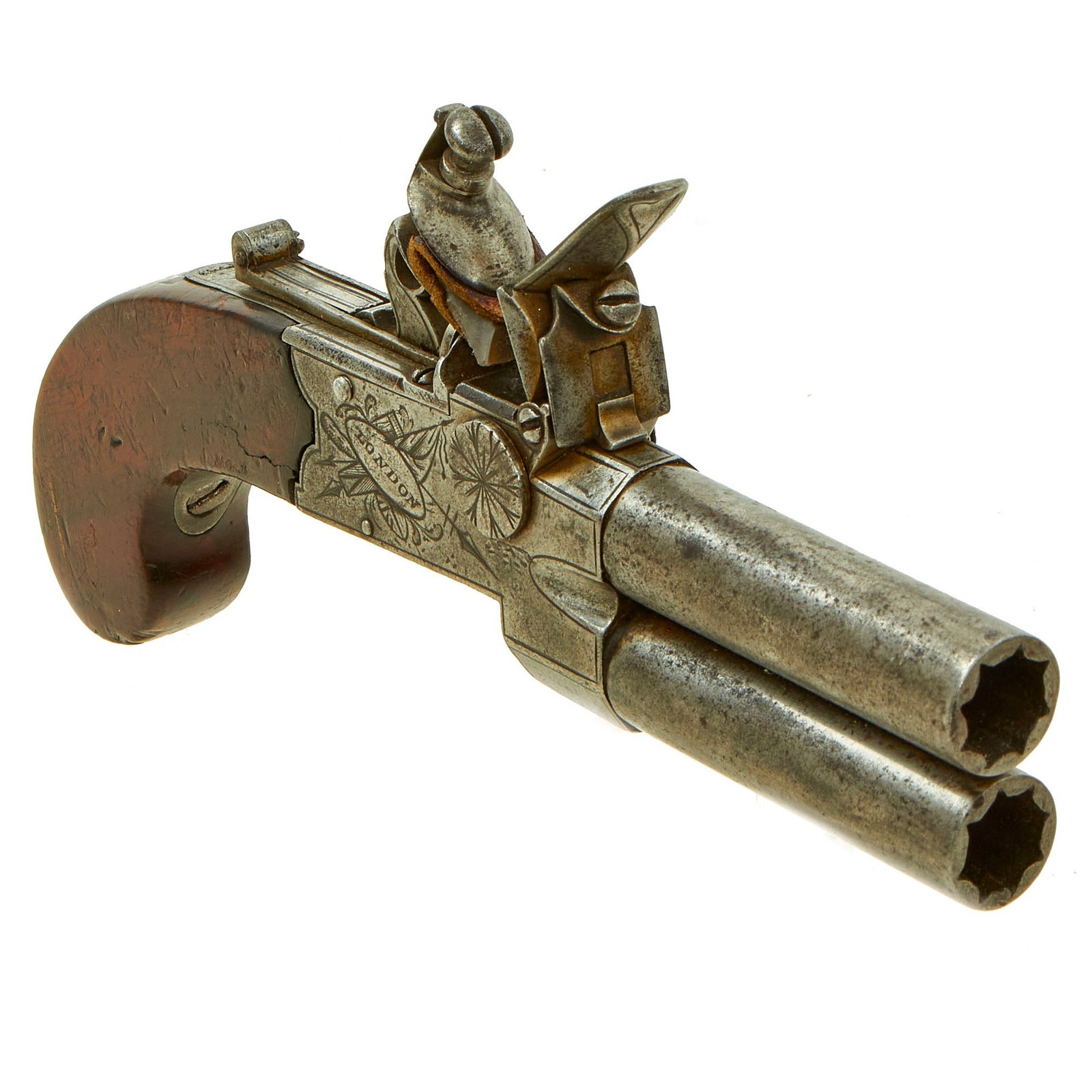 Buy Original British Over & Under Flintlock Double Barrel Tap Action Pistol by G. Sturman of London c. 1820 | Original Firearms Antique For Sale