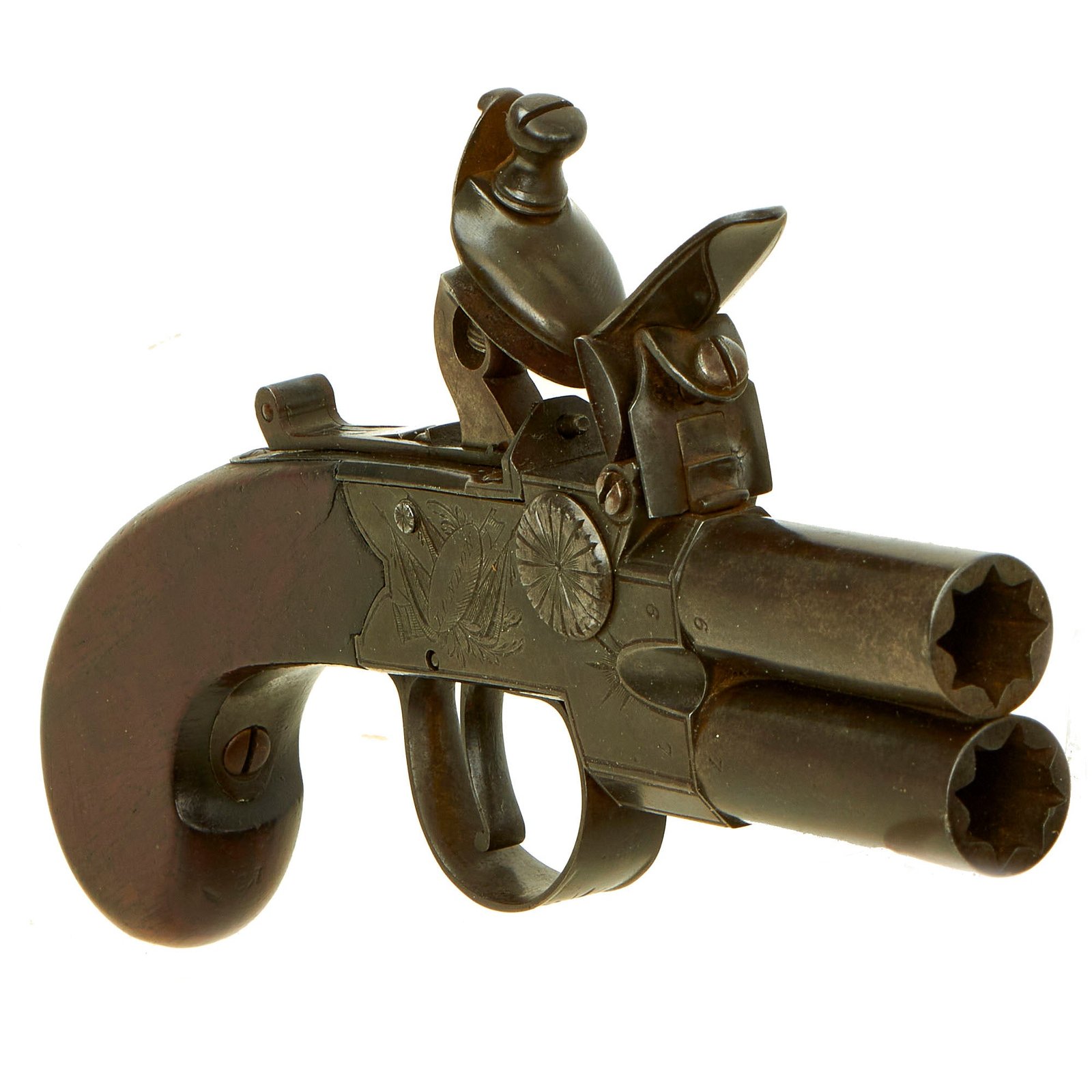 Buy Original British Over & Under Flintlock Double Barrel Tap Action Pistol by Andrews of London c. 1800 | Original Firearms Antique For Sale