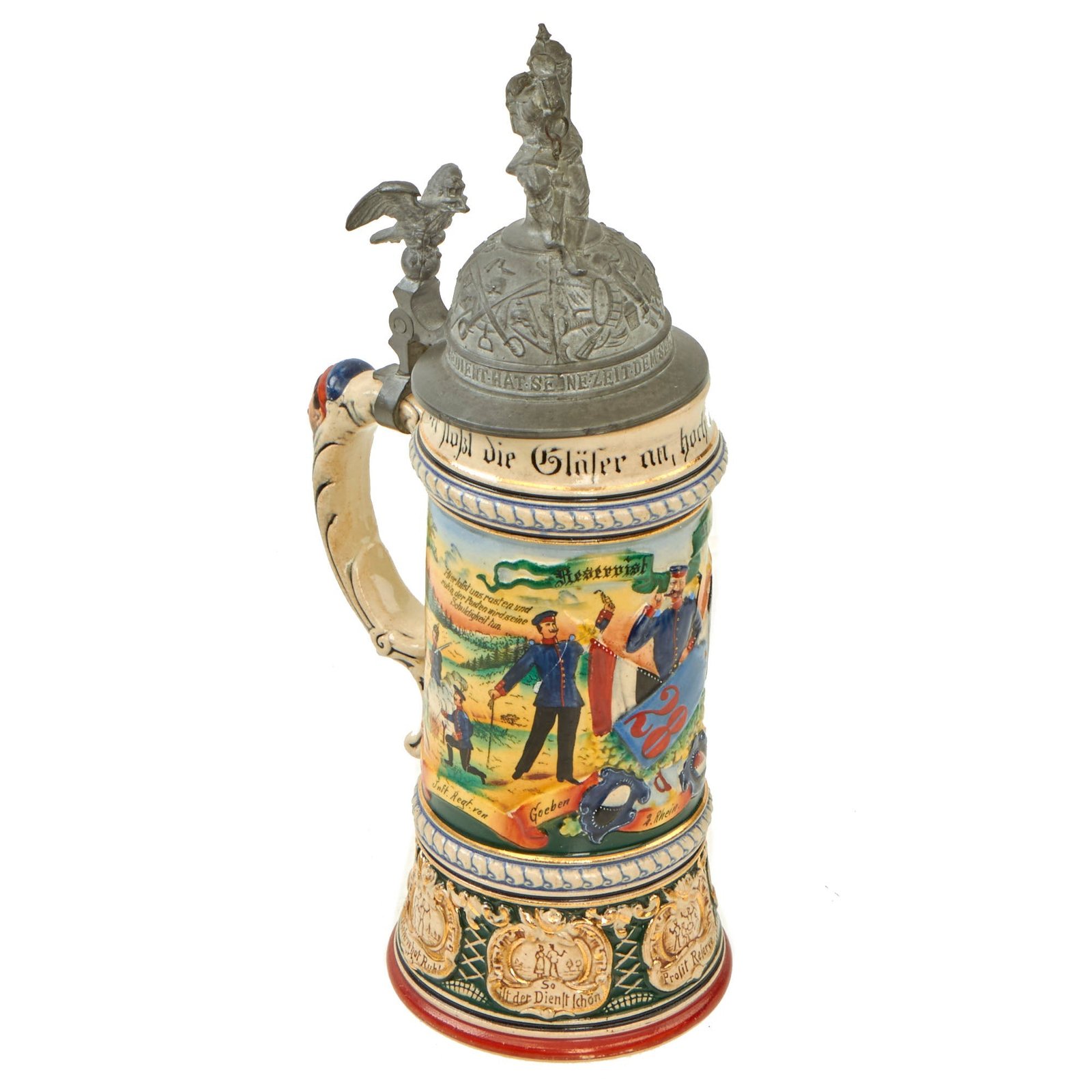 Buy Original Imperial German WWI Era 28th (2nd Rhenish) "von Goeben" Infantry Regiment Reservist Beer Stein - dated 1908-1910 | Original Firearms Antique For Sale