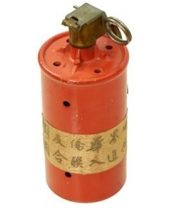 Buy Original Japanese 1960s Anpo Protest Era Inert Tear Gas Canister with Pro-Communist Propaganda Label | Original Firearms Antique For Sale