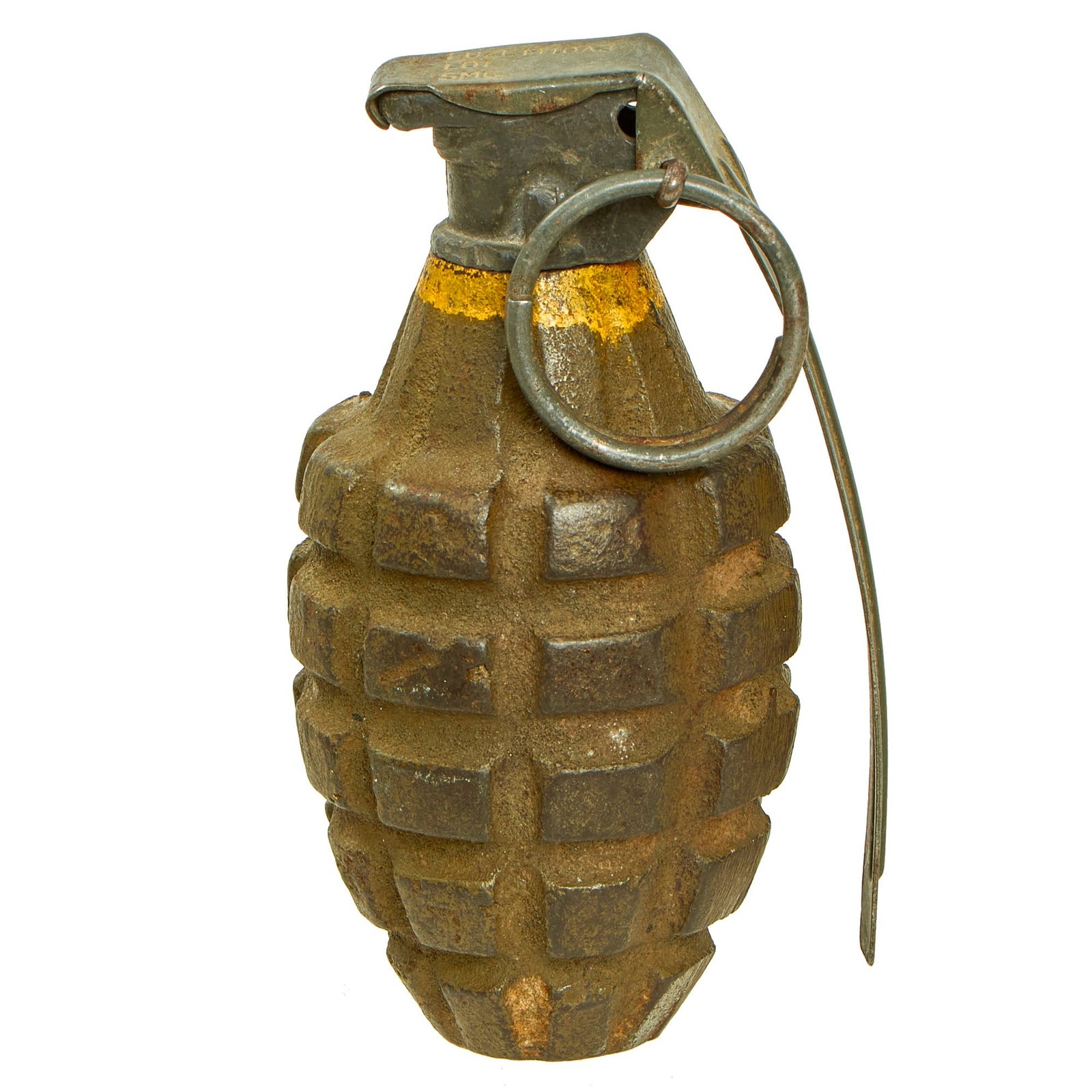 Buy Original U.S. WWII Inert MkII Pineapple Grenade with Yellow Ring & M10A3 Fuze | Original Firearms Antique For Sale