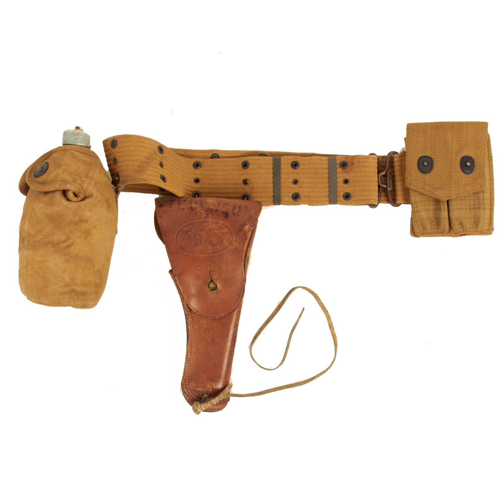 Buy Original U.S. WWI M-1910 Pistol Belt Rig Featuring Early Boyt M1916 Holster for 1911 .45 Automatic, Magazine Pouch and Canteen Set | Original Firearms Antique For Sale