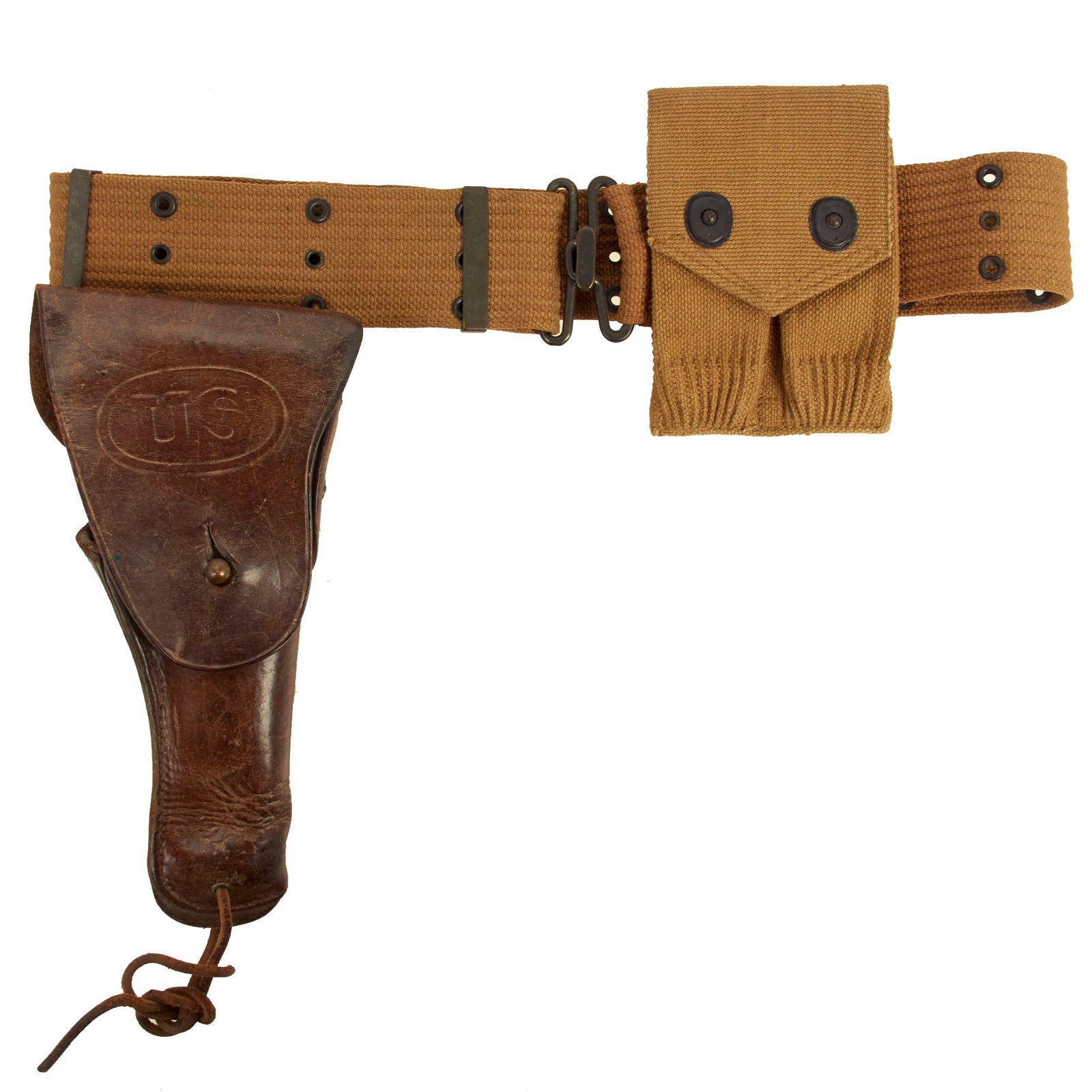 Buy Original U.S. WWI M1916 Holster for 1911 .45 Automatic with M-1910 Pistol Belt, & WWI Magazine Pouch | Original Firearms Antique For Sale