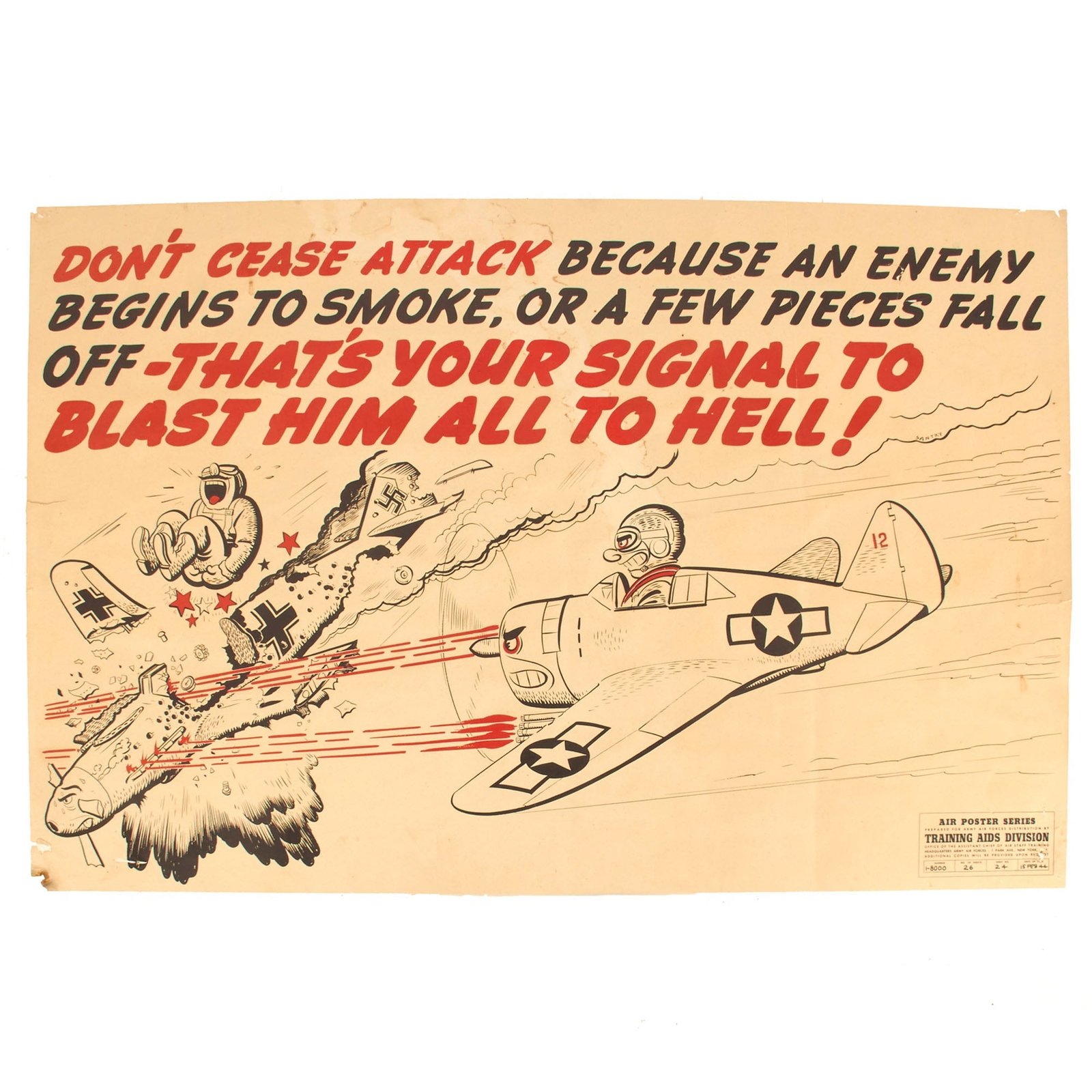 Buy Original U.S. WWII US Army Air Forces Training Aids Division “Dogfight” Air Poster Series - 30 ¼” x 20” | Original Firearms Antique For Sale