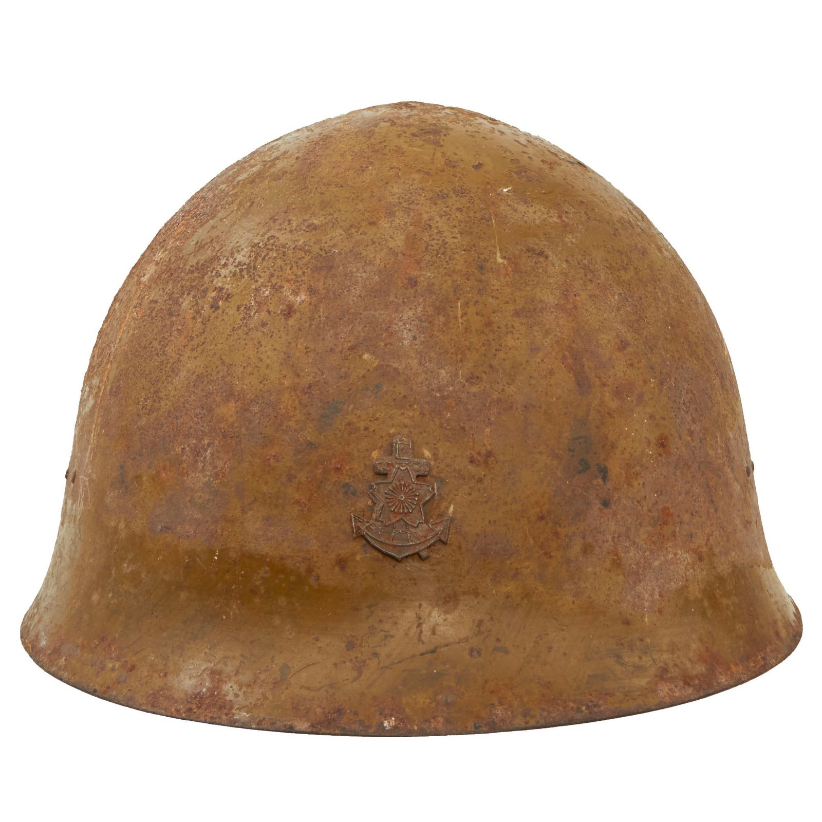 Buy Original WWII Japanese Special Naval Landing Forces (SNLF) Helmet with Metal Badge Insignia - Complete | Original Firearms Antique For Sale