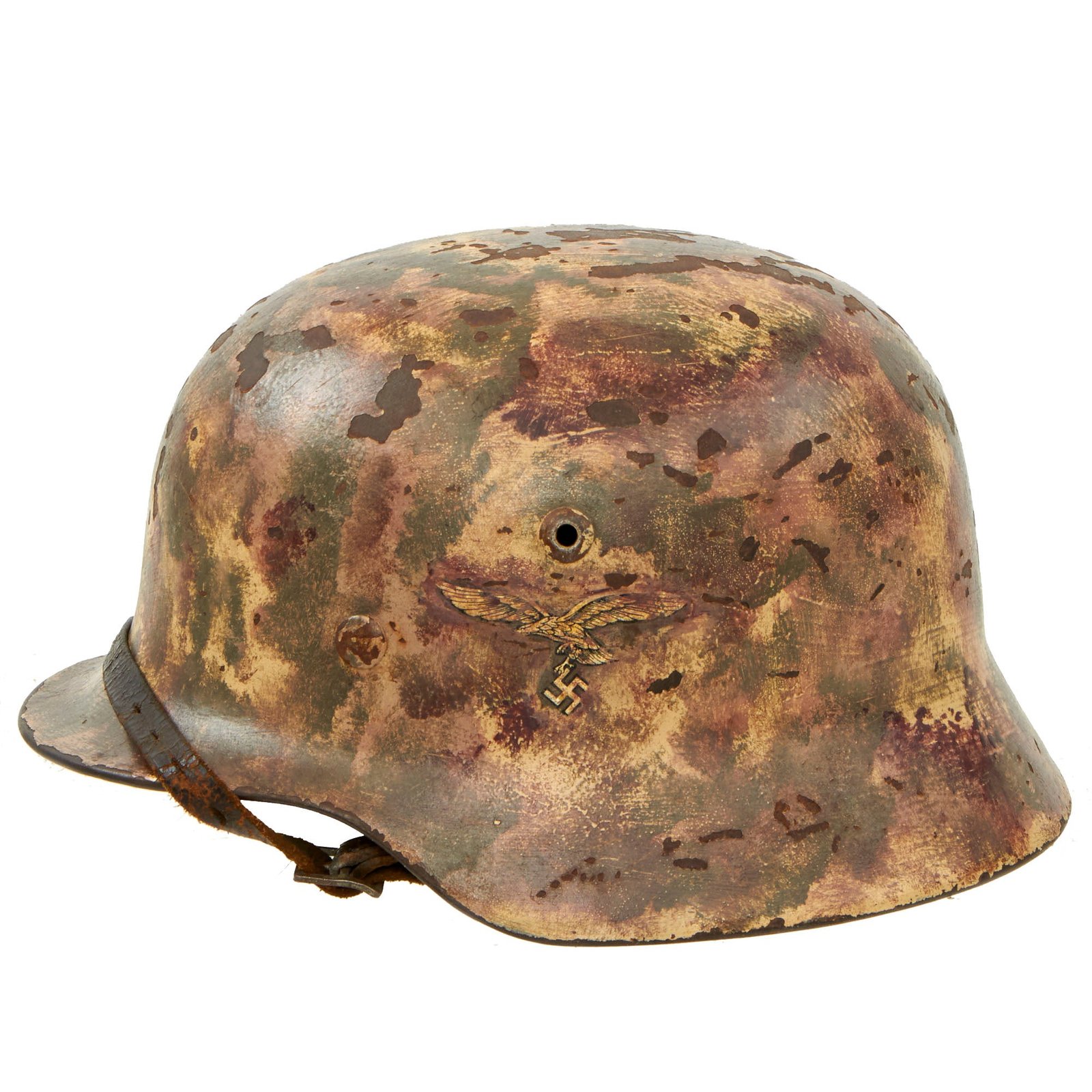 Buy Original German WWII Refurbished Repaint M35 Single Decal Luftwaffe Helmet with 57cm Liner & L.B.A. Marked Chinstrap - Size 64 Shell | Original Firearms Antique For Sale