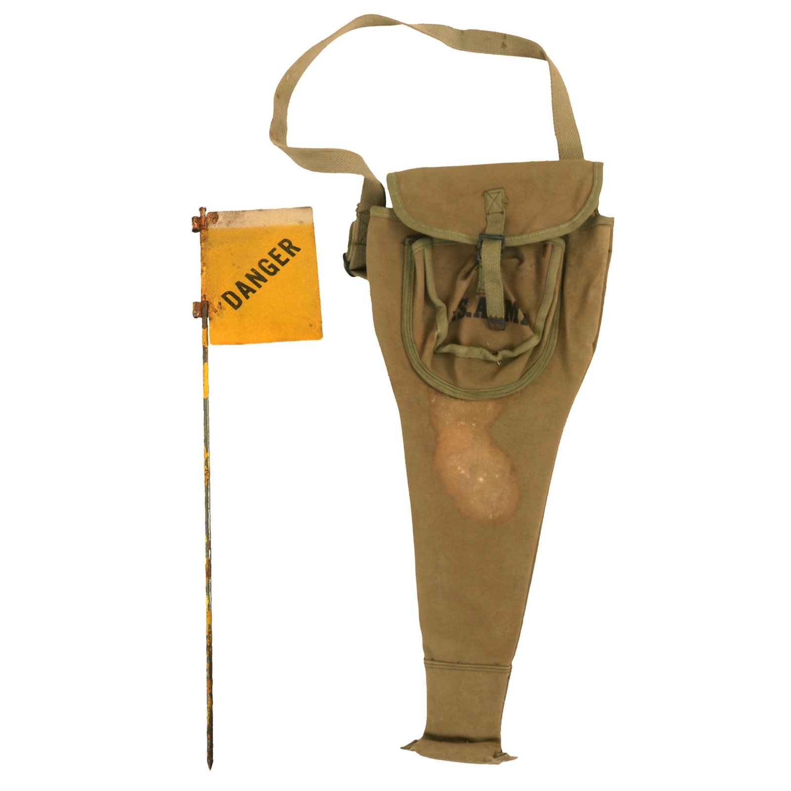 Buy Original U.S. WWII DANGER Mine Field Marker Kit Flag Set with Carry Case & 3 Flags | Original Firearms Antique For Sale