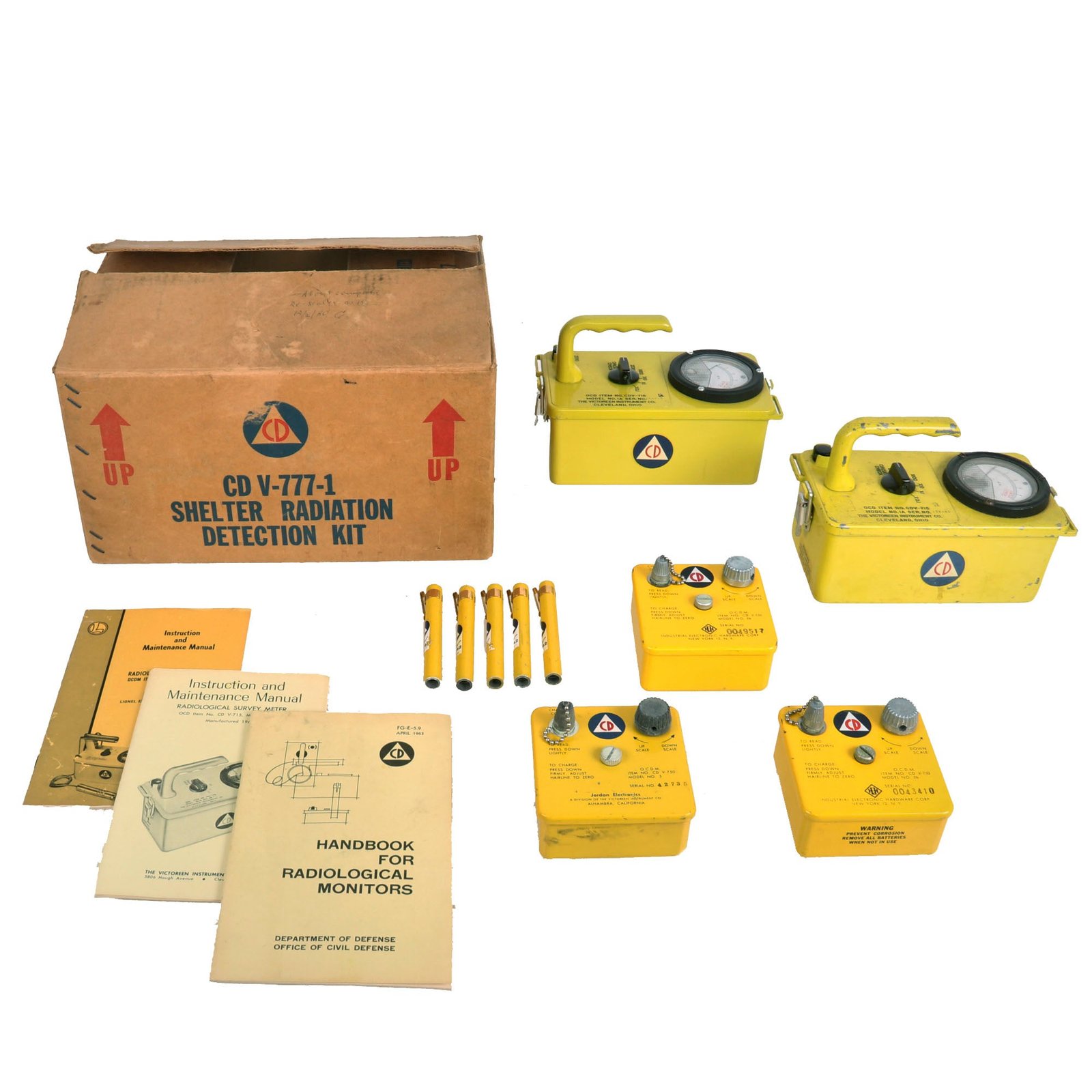Buy Original U.S. Cold War Civil Defense CD V-777-1 Shelter Radiation Kit with Two Victoreen CDV-715 Radiation Detectors | Original Firearms Antique For Sale