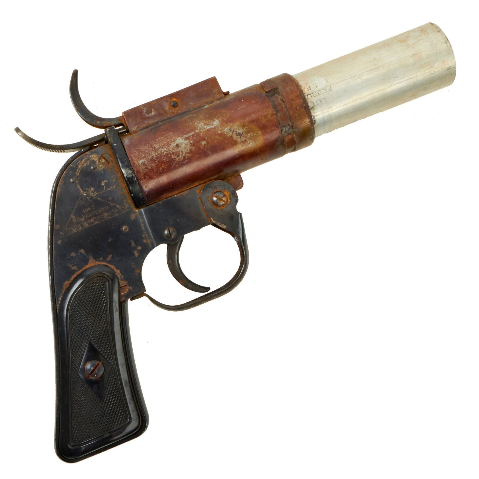 Buy Original U.S. WWII 1942 dated M-8 Pyrotechnic 37mm Flare Signal Pistol by Eureka with Inert Shell - Serial E-046066 | Original Firearms Antique For Sale