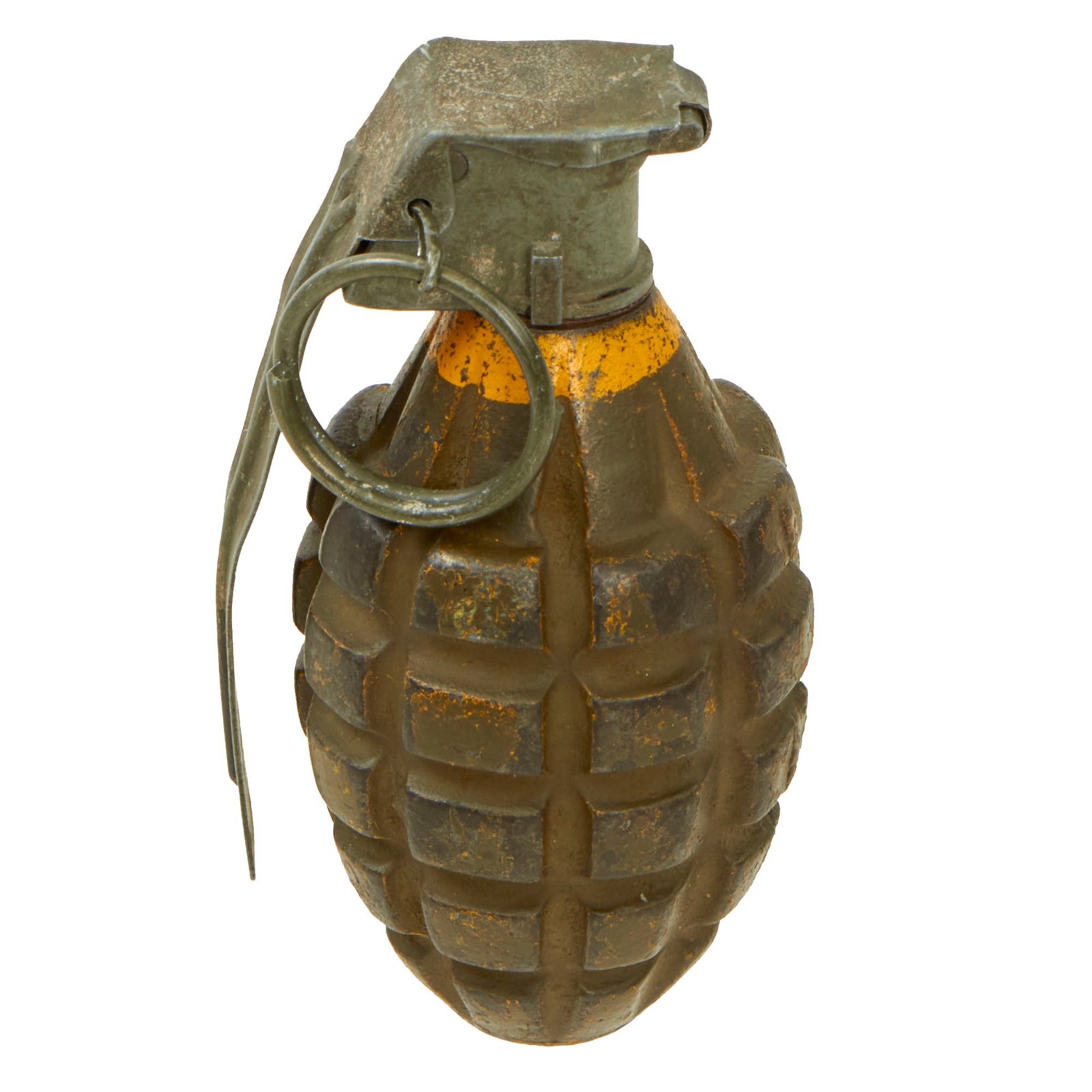 Buy Original U.S. WWII Inert MkII Pineapple Grenade with Yellow Ring & M10 Series Fuze | Original Firearms Antique For Sale