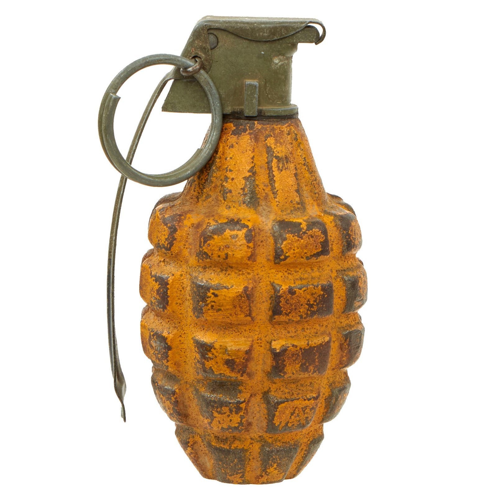 Buy Original U.S. WWII Inert MkII Yellow Early War High Explosive Pineapple Grenade with M10A3 Fuze | Original Firearms Antique For Sale