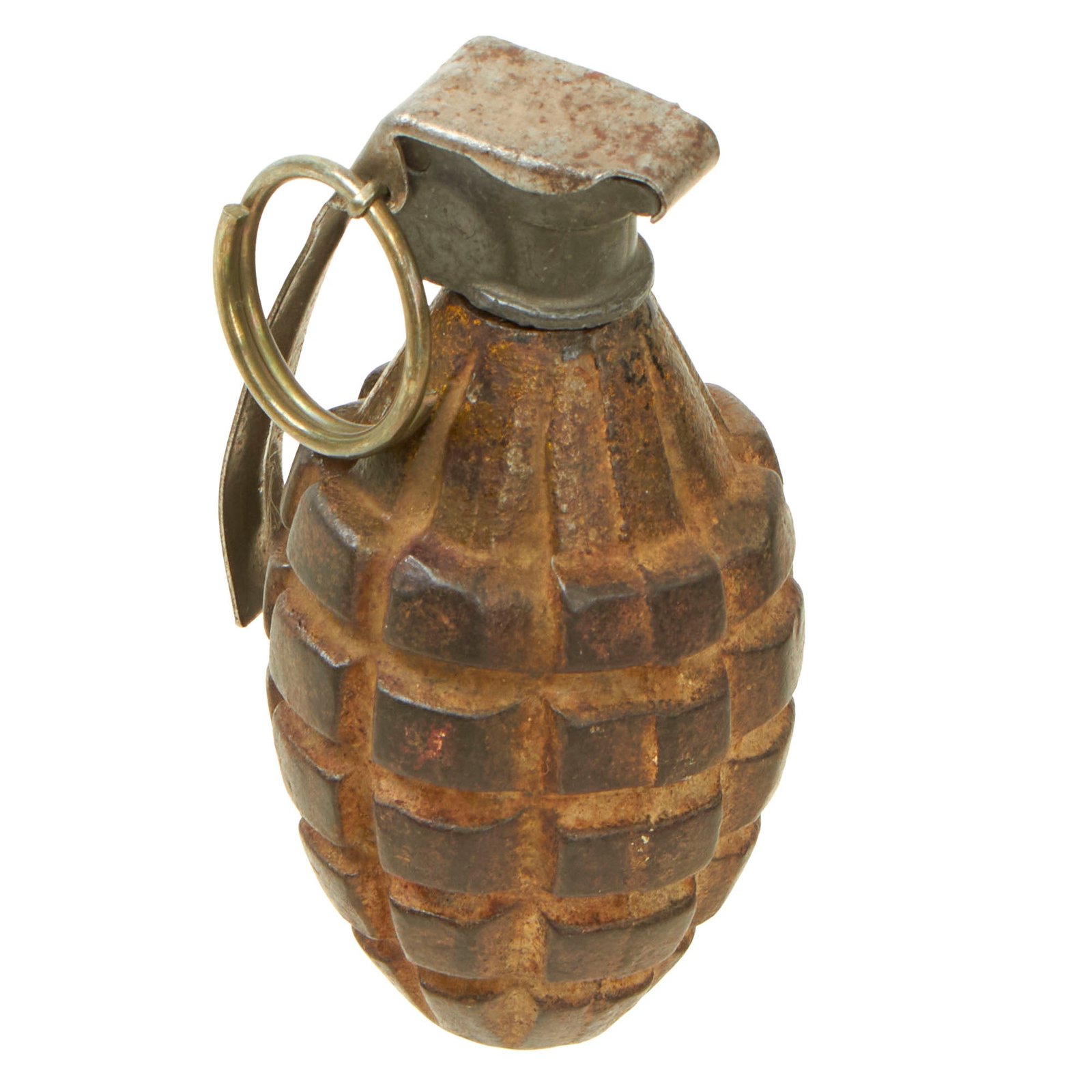 Buy Original U.S. WWII Inert MkII Pineapple Fragmentation Grenade With WWI Era “Cutback” Fuze | Original Firearms Antique For Sale