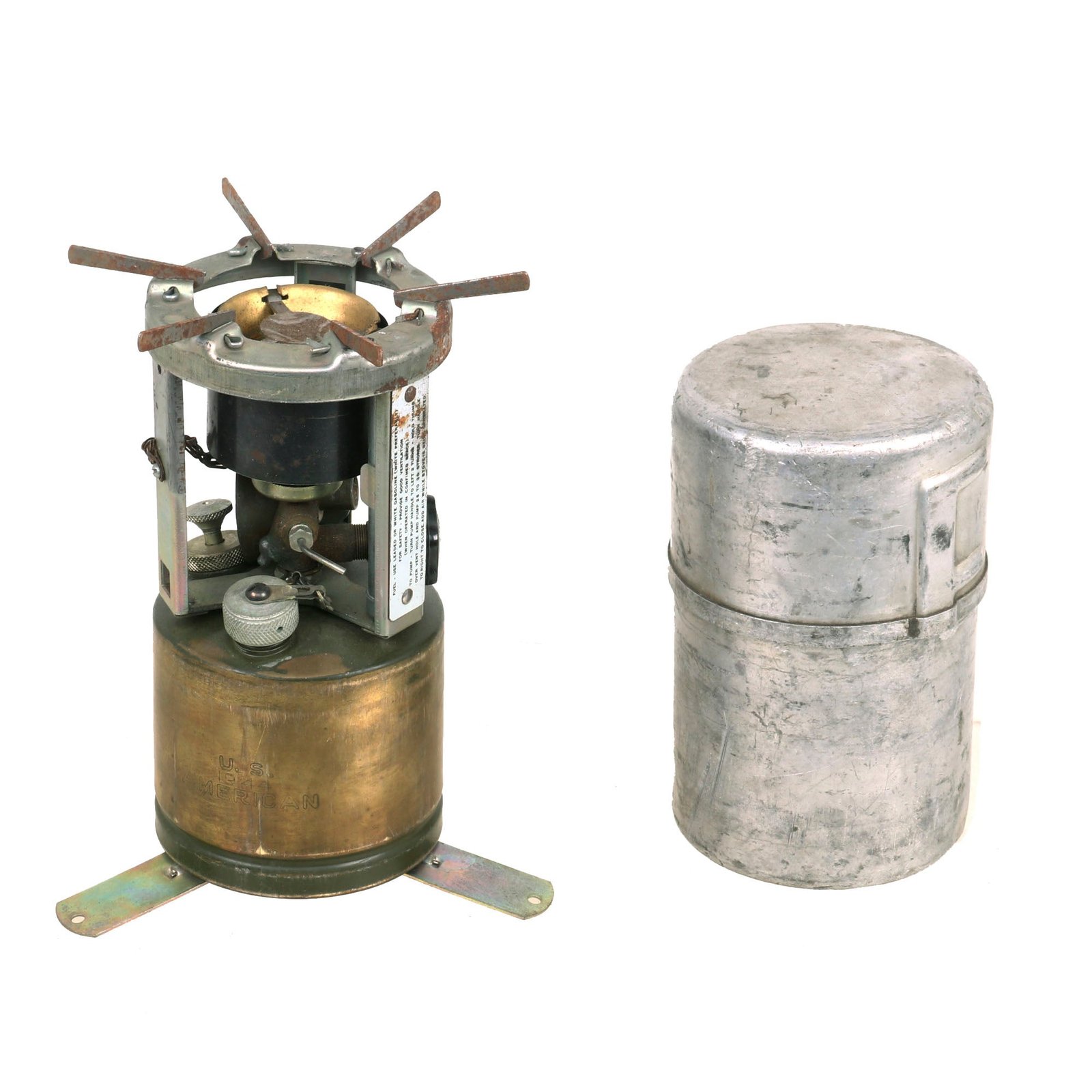 Buy Original WWII U.S. Issue American Gas Machine Company Gasoline Camp Stove in Bayonet "F" Canister - Dated 1944 | Original Firearms Antique For Sale