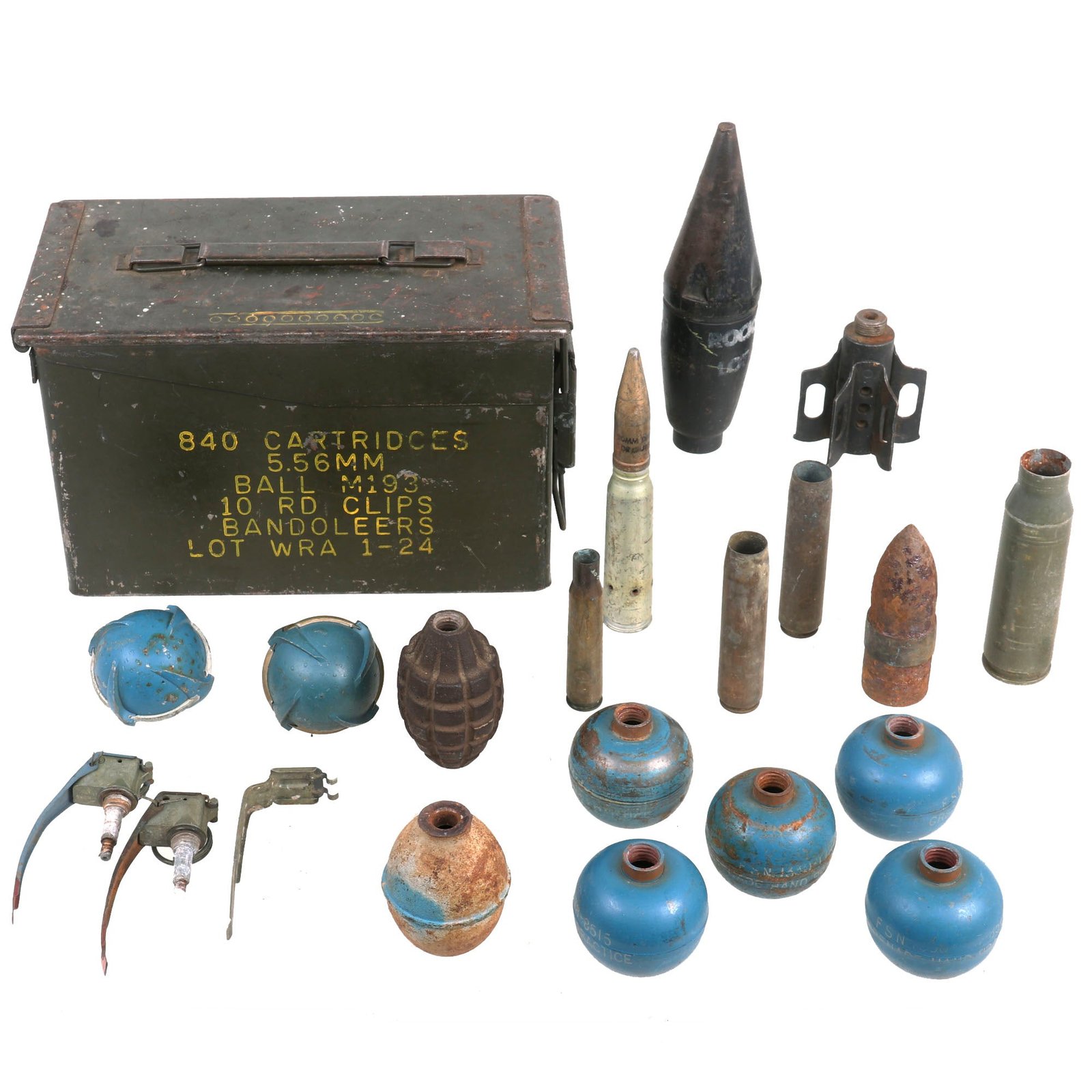 Buy Original U.S. WWII to Vietnam War Era Inert M69 Practice Grenade Lot Featuring M30 Practice Grenade, M21 Practice Pineapple Grenade and More - 18 Items | Original Firearms Antique For Sale