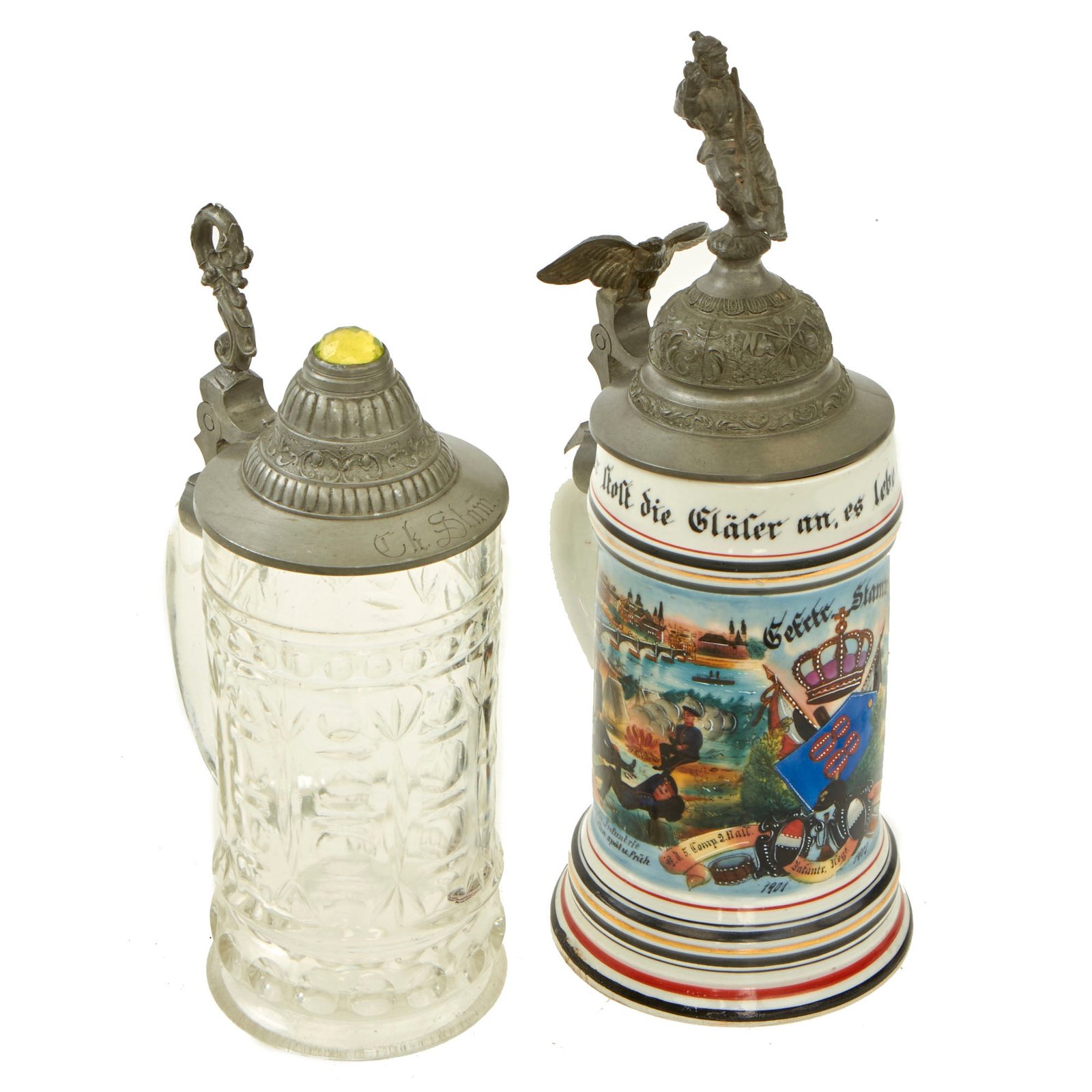 Buy Original Imperial German WWI Era 88th (2nd Nassau) Inf. Regt. Commemorative Beer Stein & Glass Stein named to Gefreiter Stamm with Documentation | Original Firearms Antique For Sale